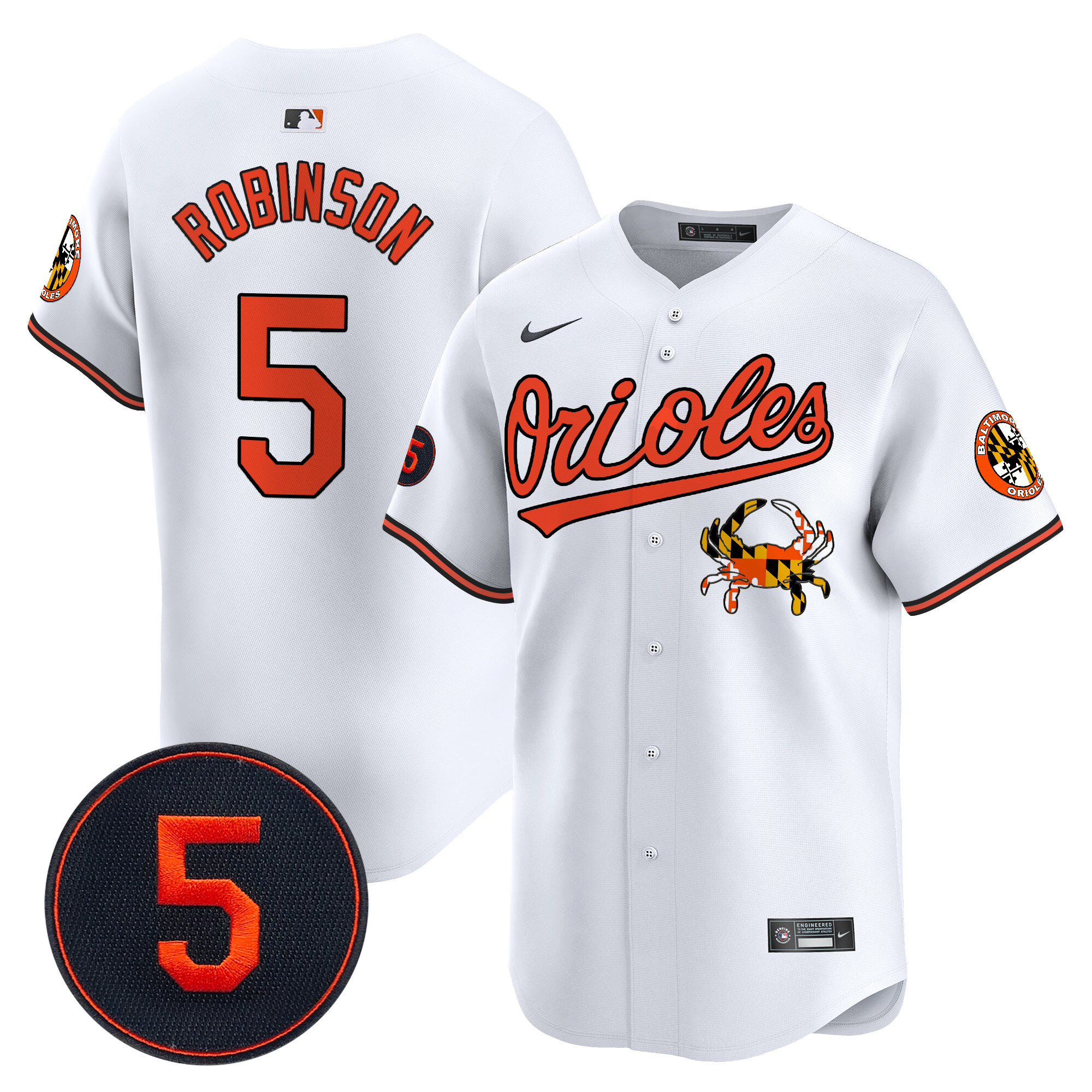 Men's Brooks Robinson Baltimore Orioles Robinson Patch Vapor Premier Limited White Jersey V9 - All Stitched