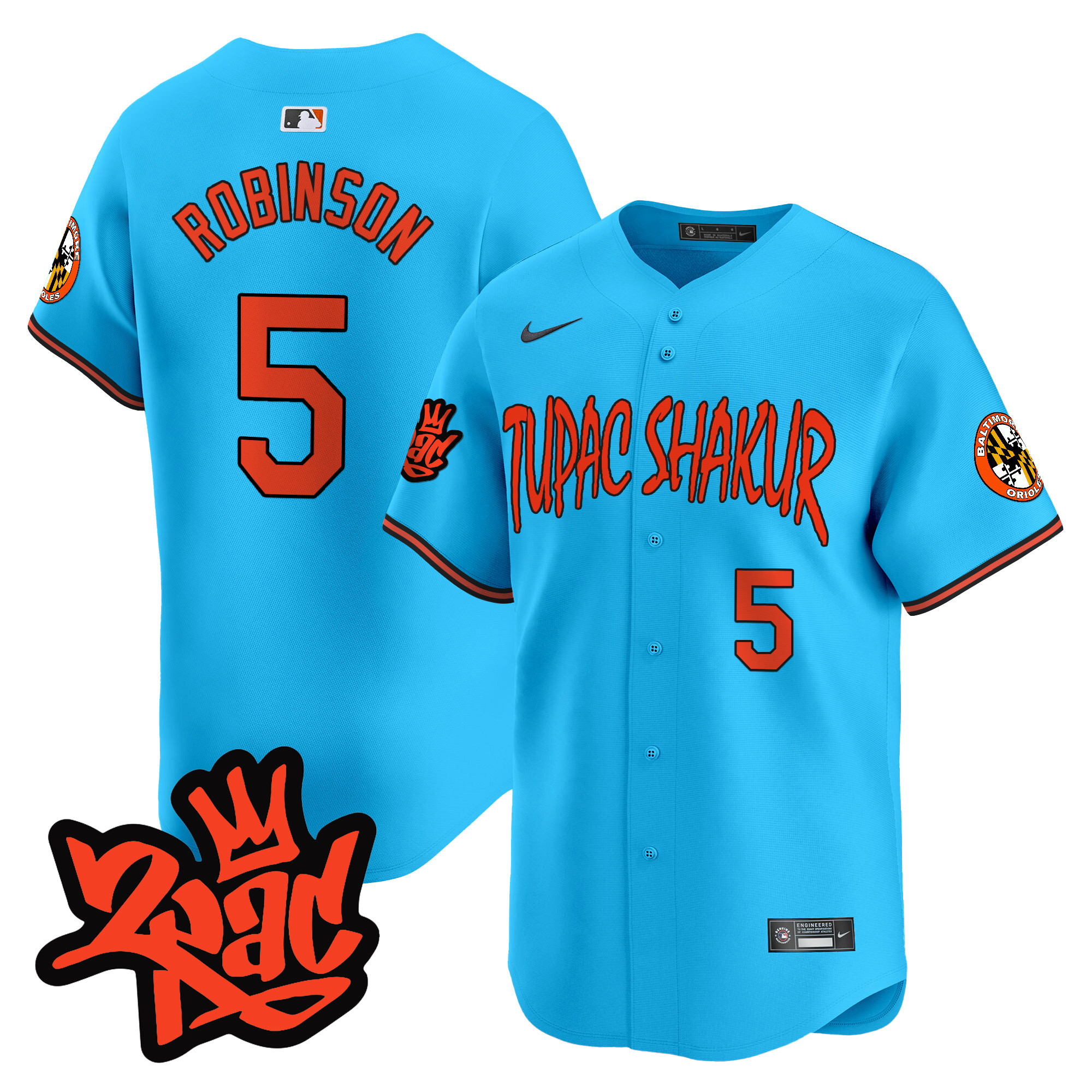Men's Brooks Robinson Baltimore Orioles Tupac Shakur Vapor Premier Limited Light Blue Jersey - All Stitched