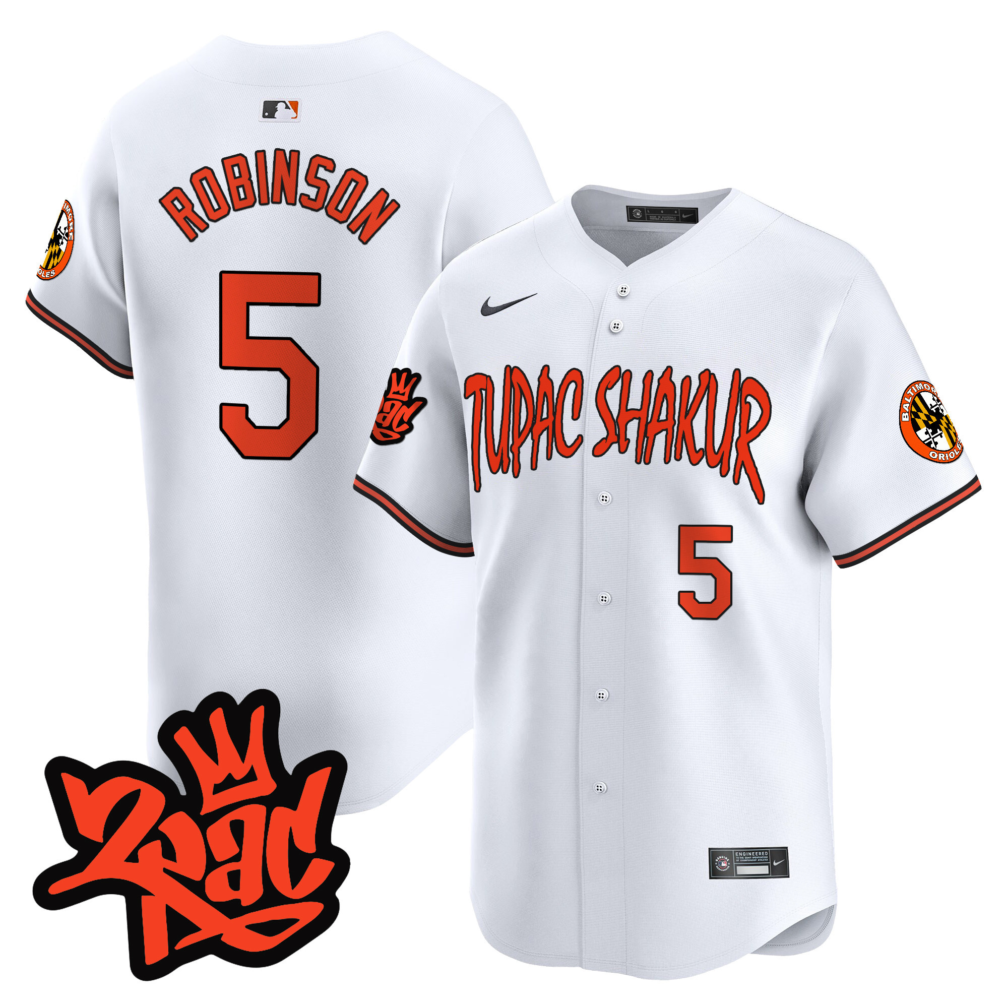 Men's Brooks Robinson Baltimore Orioles Tupac Shakur Vapor Premier Limited White Jersey - All Stitched