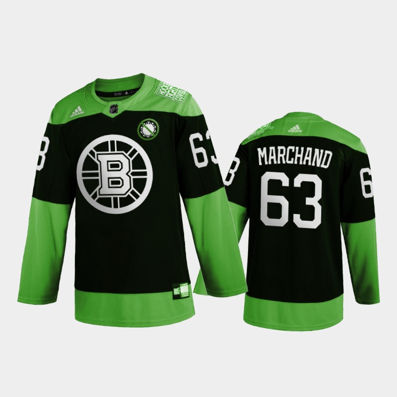 Men's Bruins brad marchand #63 Health Covid-19 Fight Green Jersey