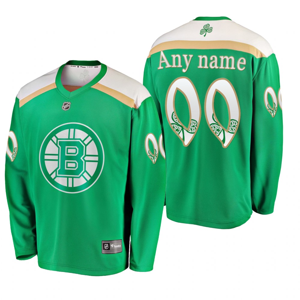 Men's Bruins Custom #00 2019 St. Patrick's Day Green Fanatics Branded Jersey