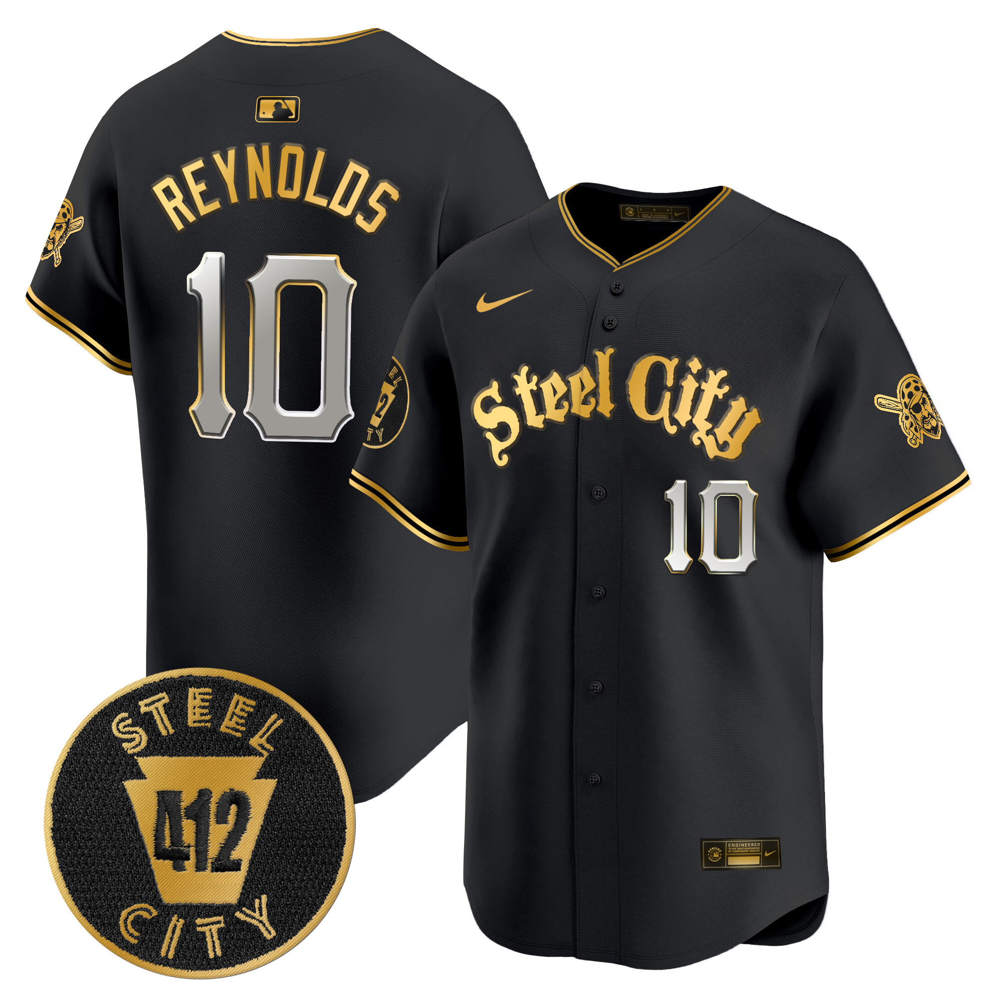 Men's Bryan Reynolds Pittsburgh Pirates 412 Patch Vapor Premier Limited Black Gold Jersey V5 - All Stitched