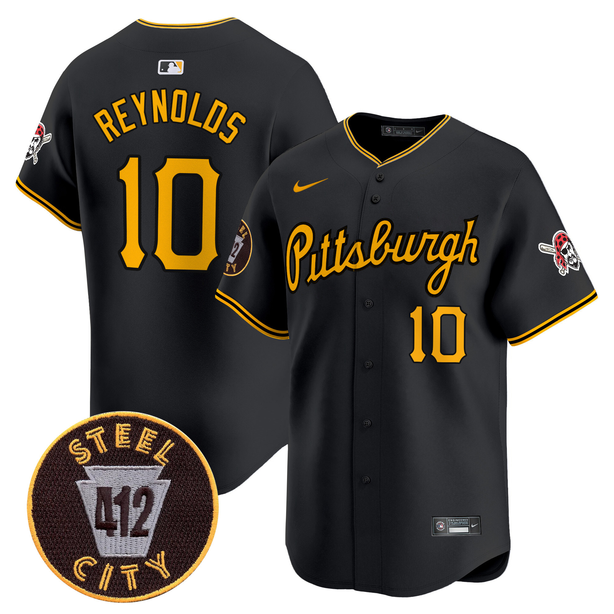 Men's Bryan Reynolds Pittsburgh Pirates 412 Patch Vapor Premier Limited Black Jersey V4 - All Stitched