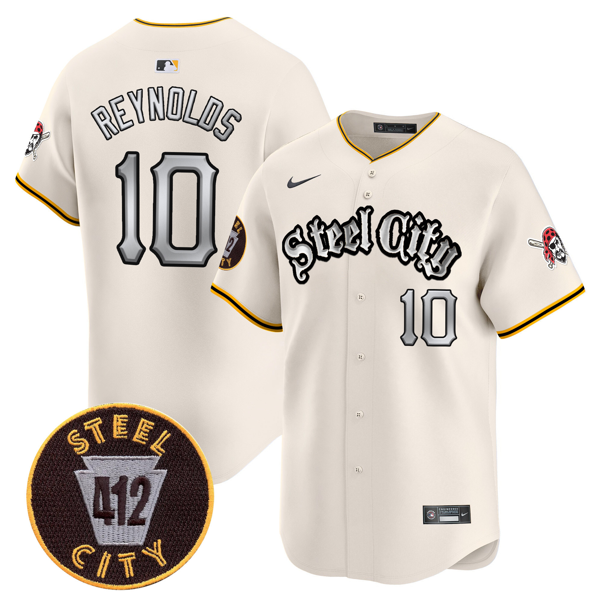 Men's Bryan Reynolds Pittsburgh Pirates 412 Patch Vapor Premier Limited Cream Jersey V2 - All Stitched