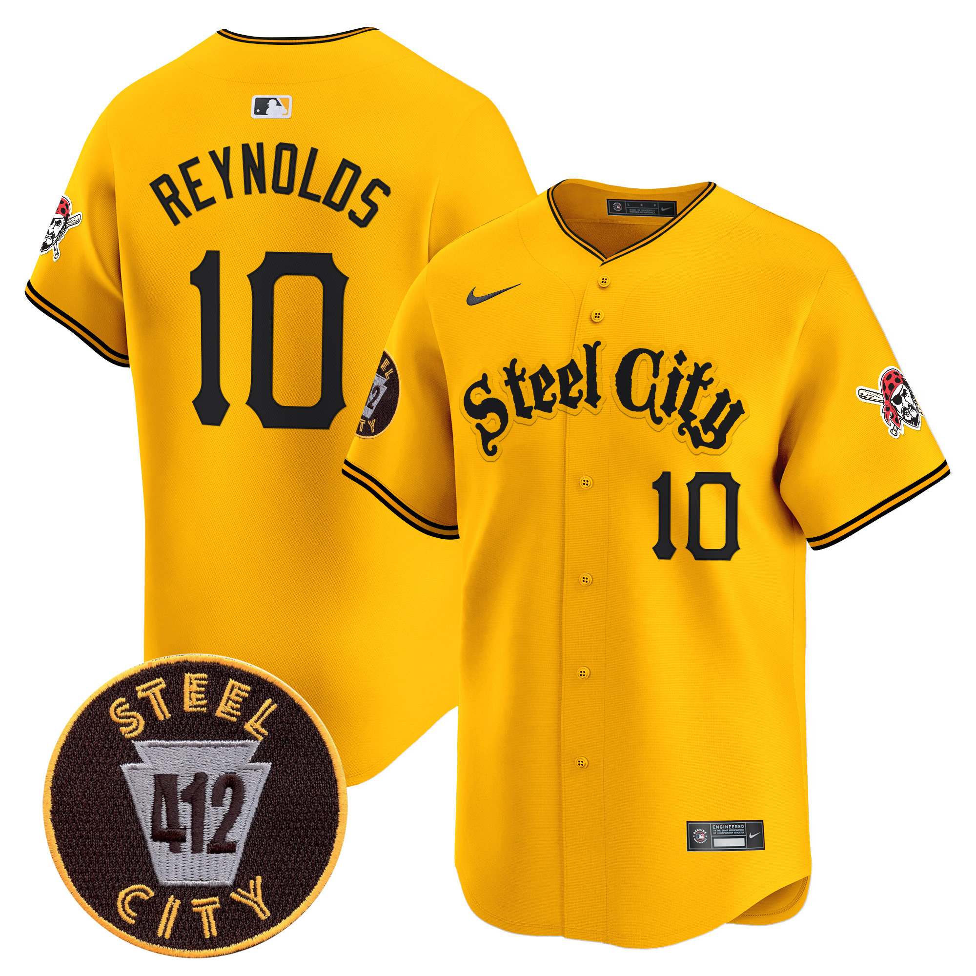 Men's Bryan Reynolds Pittsburgh Pirates 412 Patch Vapor Premier Limited Gold Jersey - All Stitched