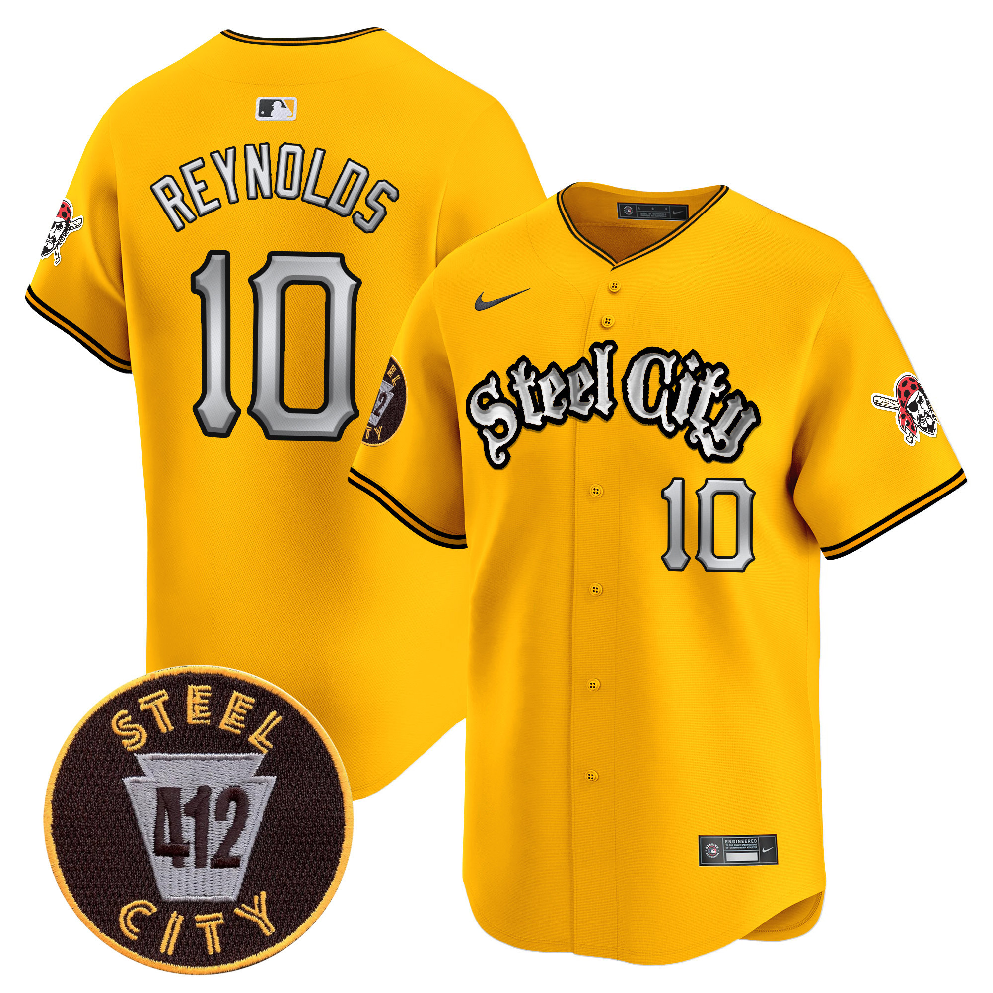 Men's Bryan Reynolds Pittsburgh Pirates 412 Patch Vapor Premier Limited Gold Jersey V2 - All Stitched