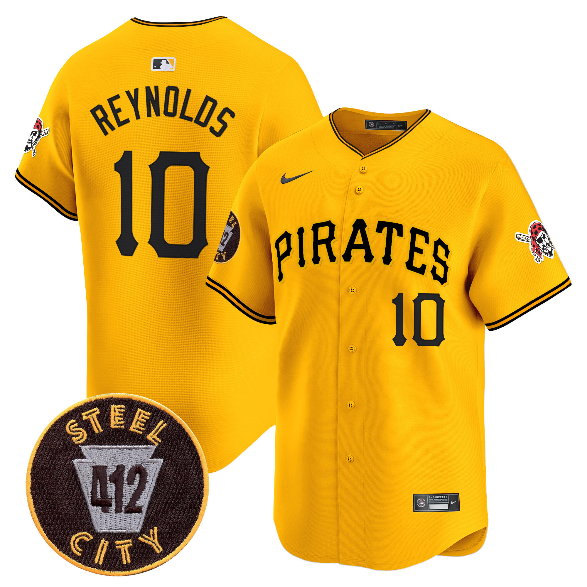 Men's Bryan Reynolds Pittsburgh Pirates 412 Patch Vapor Premier Limited Gold Jersey V3 - All Stitched