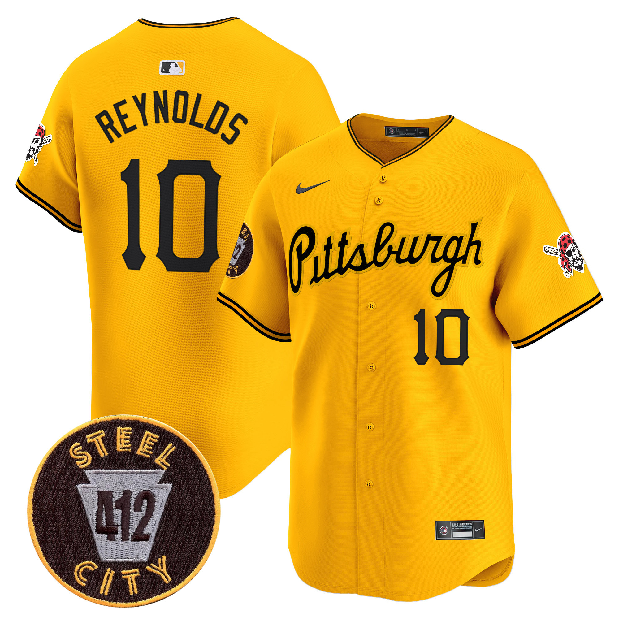 Men's Bryan Reynolds Pittsburgh Pirates 412 Patch Vapor Premier Limited Gold Jersey V4 - All Stitched