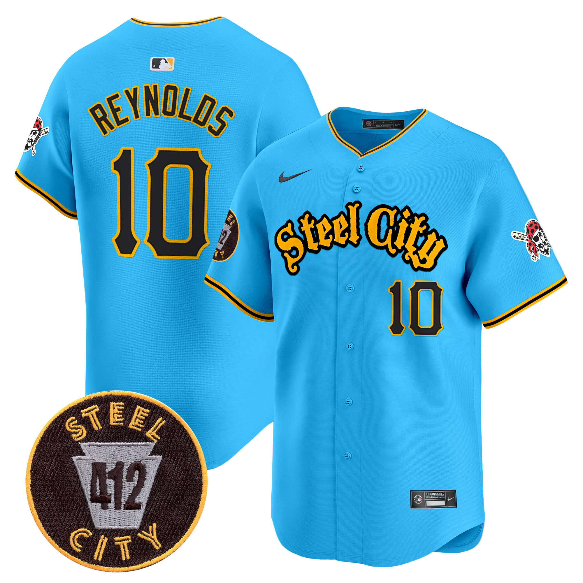 Men's Bryan Reynolds Pittsburgh Pirates 412 Patch Vapor Premier Limited Light Blue Jersey - All Stitched