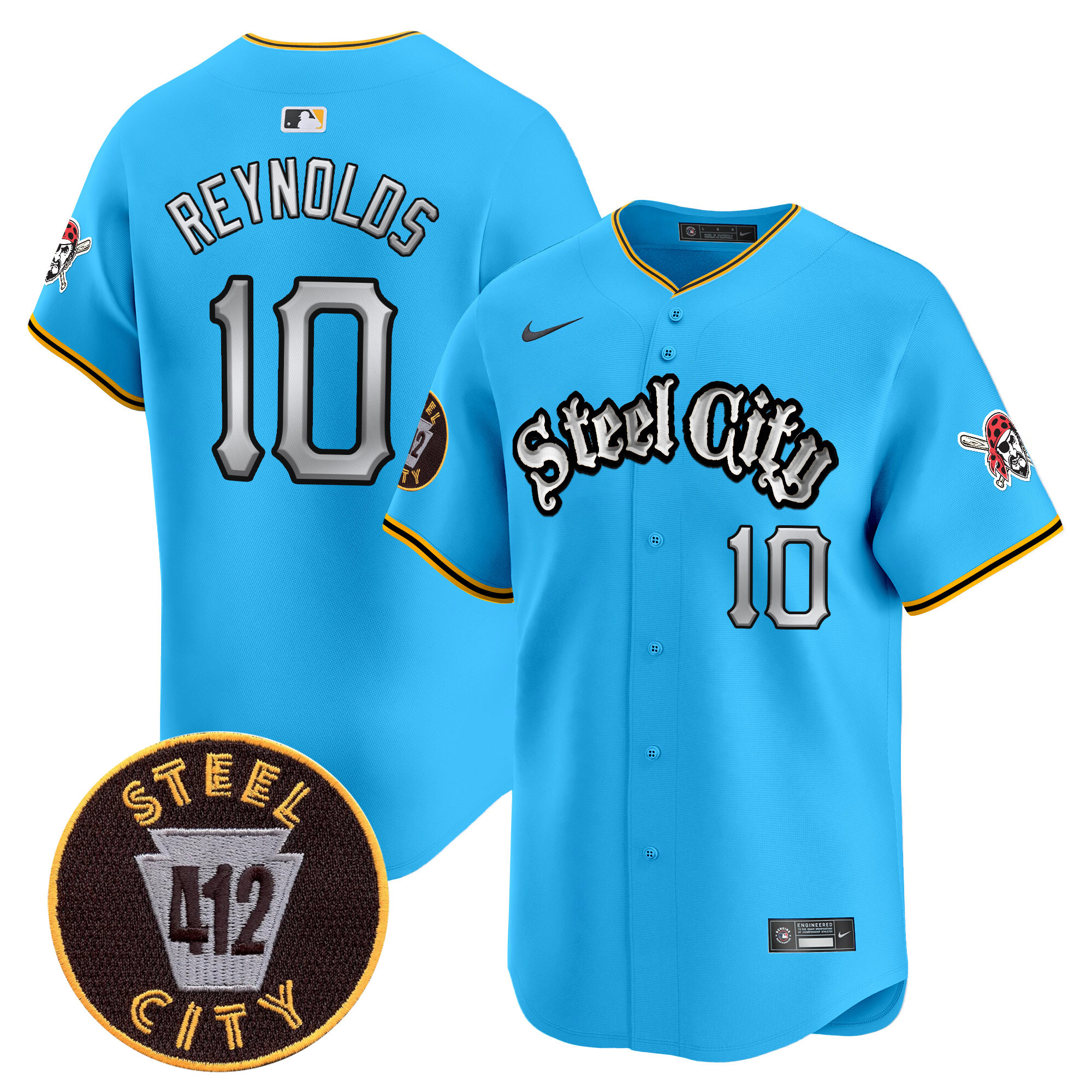 Men's Bryan Reynolds Pittsburgh Pirates 412 Patch Vapor Premier Limited Light Blue Jersey V2 - All Stitched