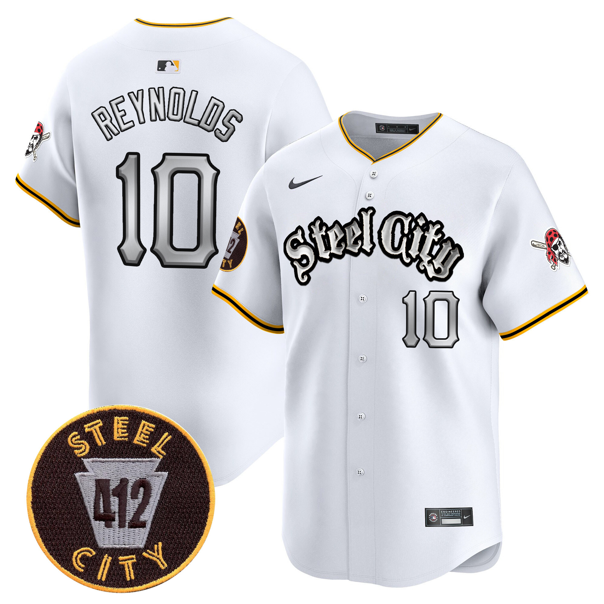 Men's Bryan Reynolds Pittsburgh Pirates 412 Patch Vapor Premier Limited White Jersey V2 - All Stitched