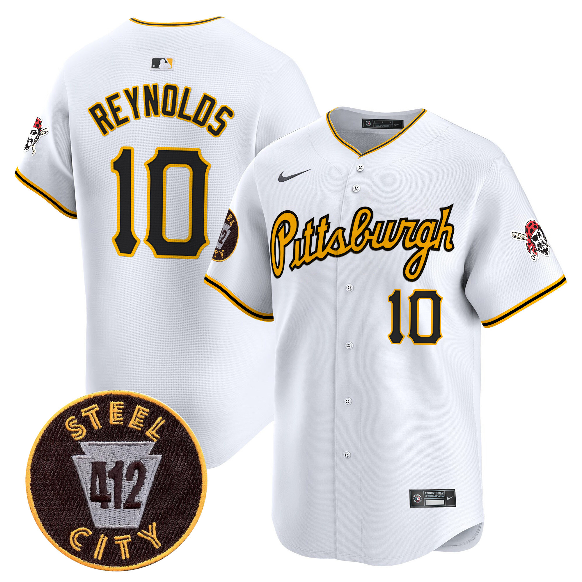 Men's Bryan Reynolds Pittsburgh Pirates 412 Patch Vapor Premier Limited White Jersey V4 - All Stitched