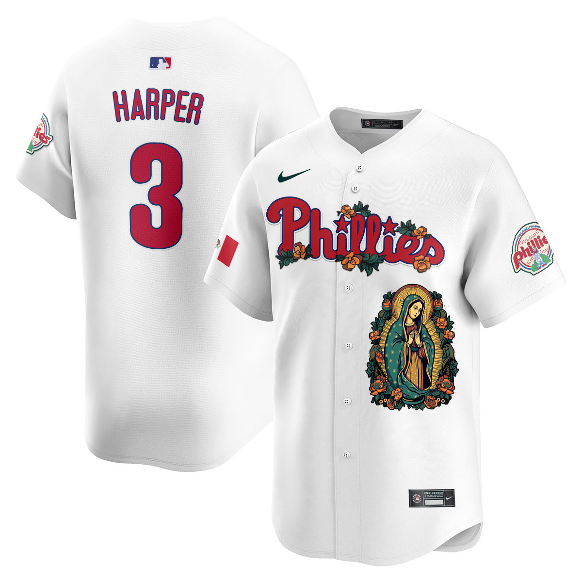 Men's Bryce Harper Philadelphia Phillies Mexico Guadalupe Vapor Premier Limited White Jersey - Printed
