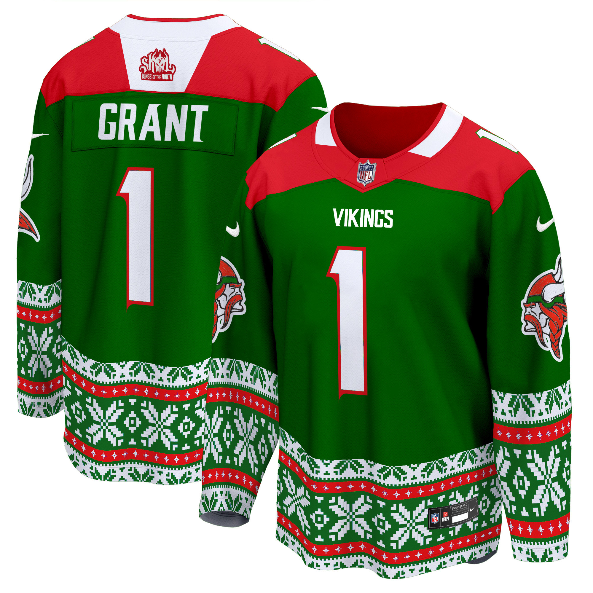 Men's Bud Grant Minnesota Vikings 2024 Christmas Premier Breakaway Green Jersey - All Stitched