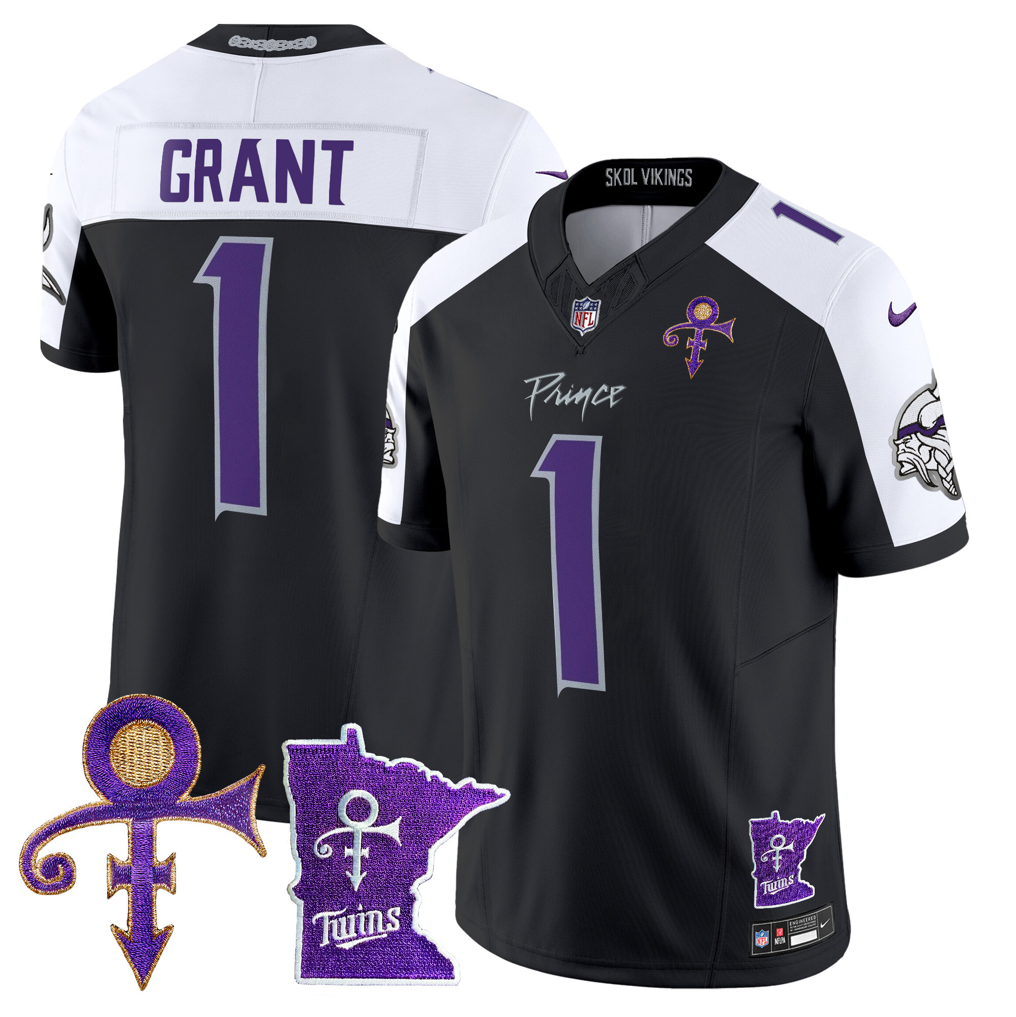 Men's Bud Grant Minnesota Vikings 2024 Prince Vapor Limited Black Alternate Jersey V2 - All Stitched