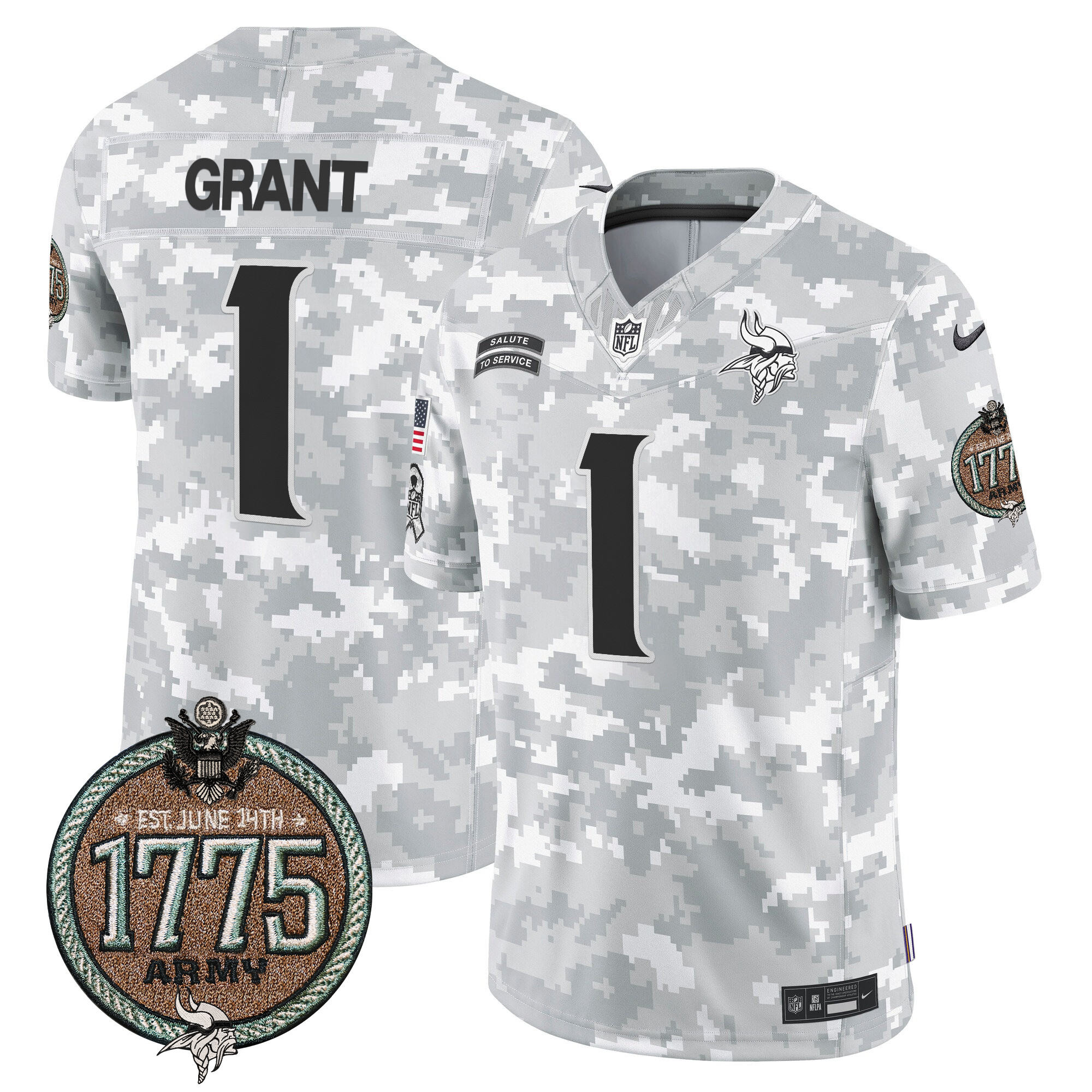 Men's Bud Grant Minnesota Vikings 2024 Salute to Service Establishment Year Patch Vapor Limited Army Jersey - All Stitched
