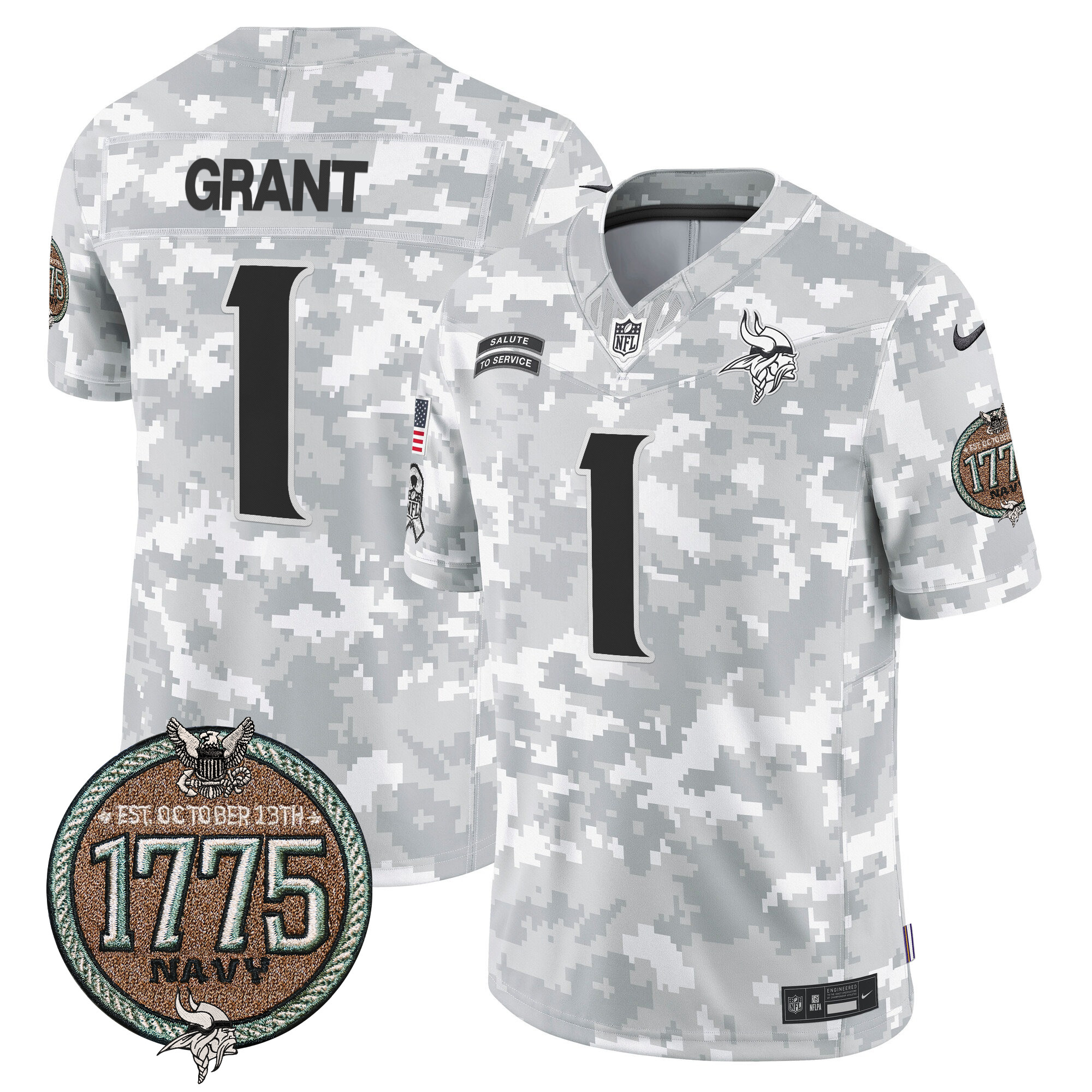 Men's Bud Grant Minnesota Vikings 2024 Salute to Service Establishment Year Patch Vapor Limited Navy Jersey - All Stitched