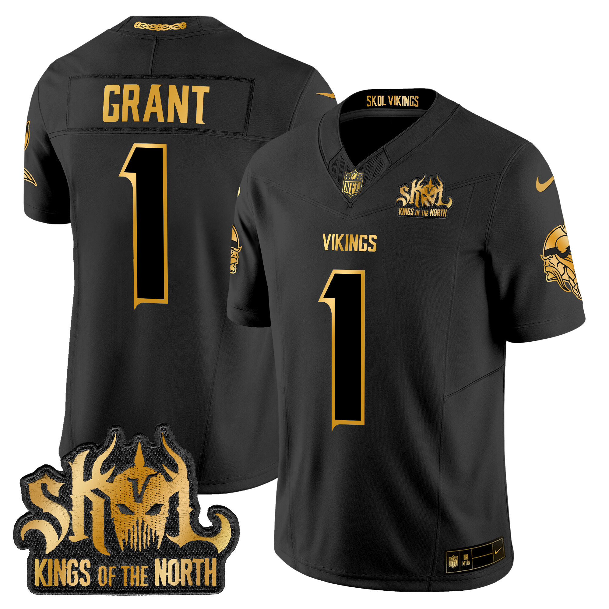 Men's Bud Grant Minnesota Vikings 2024 Winter Warrior Skol Patch Gold Vapor Limited Black Gold Jersey - All Stitched