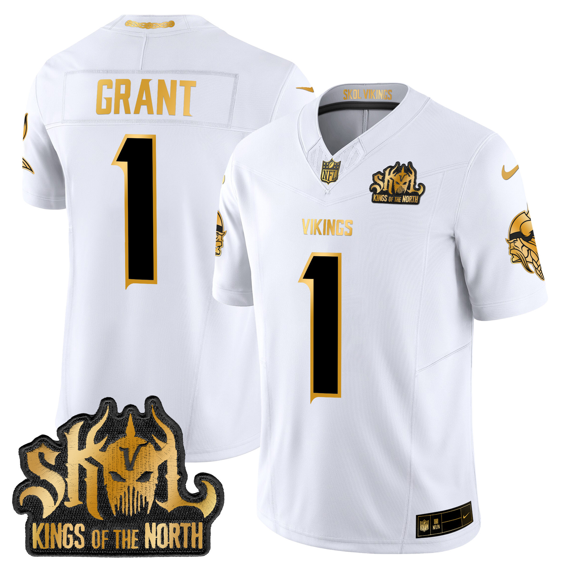 Men's Bud Grant Minnesota Vikings 2024 Winter Warrior Skol Patch Gold Vapor Limited White Gold Jersey - All Stitched
