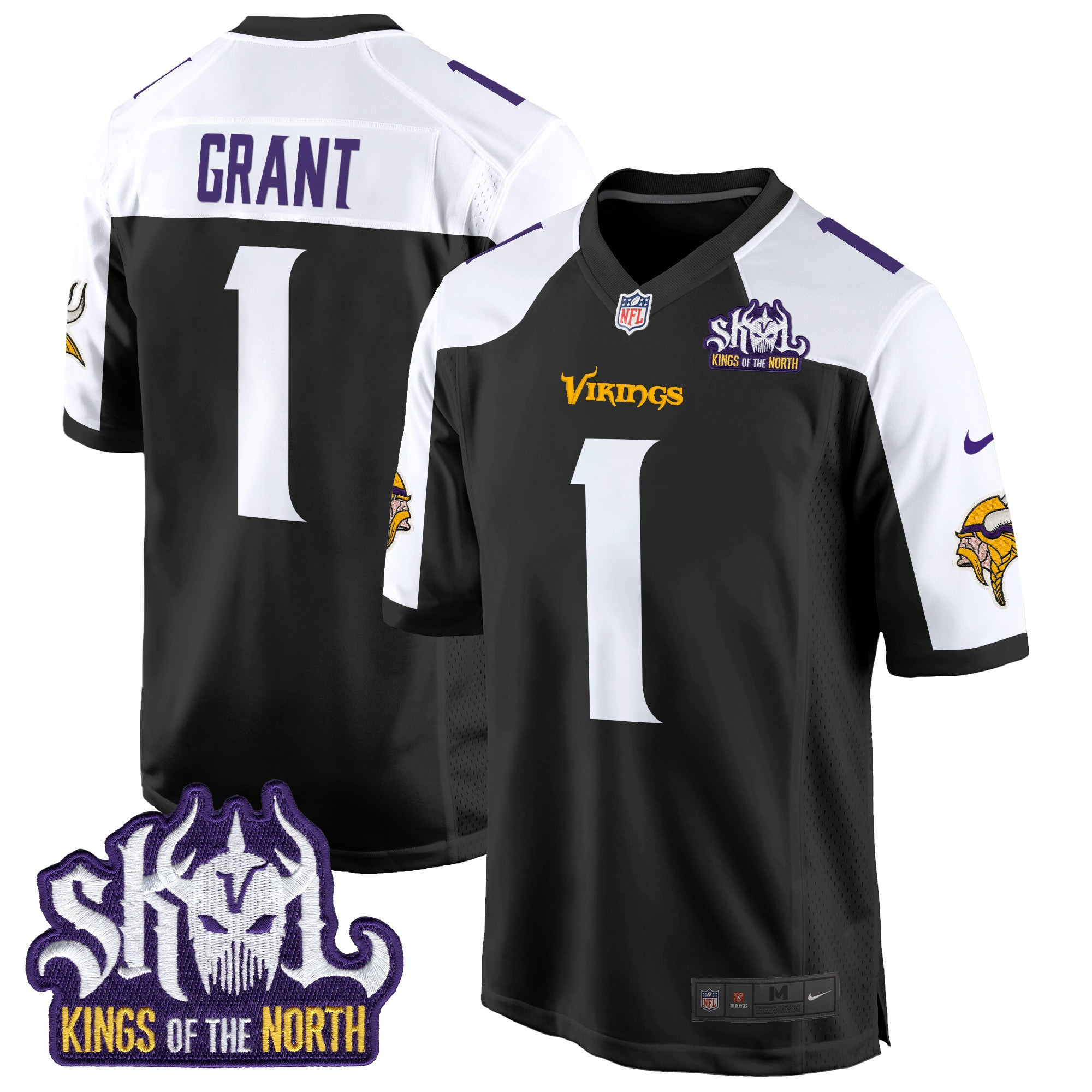 Men's Bud Grant Minnesota Vikings King Of The North Patch Game Black Alternate Jersey - All Stitched
