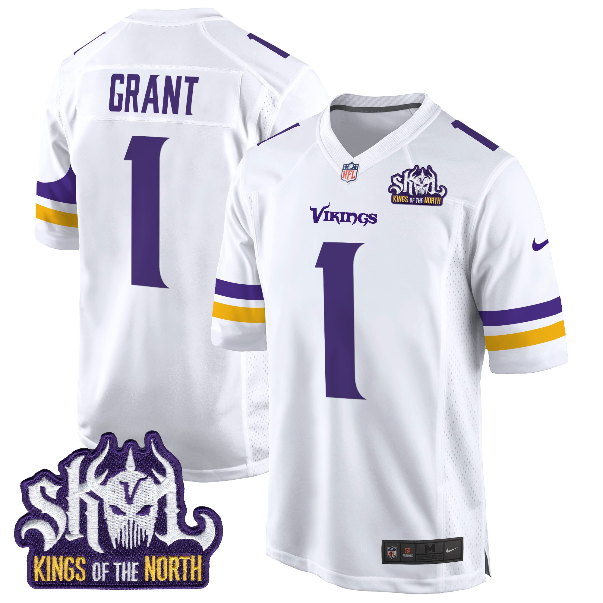 Men's Bud Grant Minnesota Vikings King Of The North Patch Game White Jersey - All Stitched
