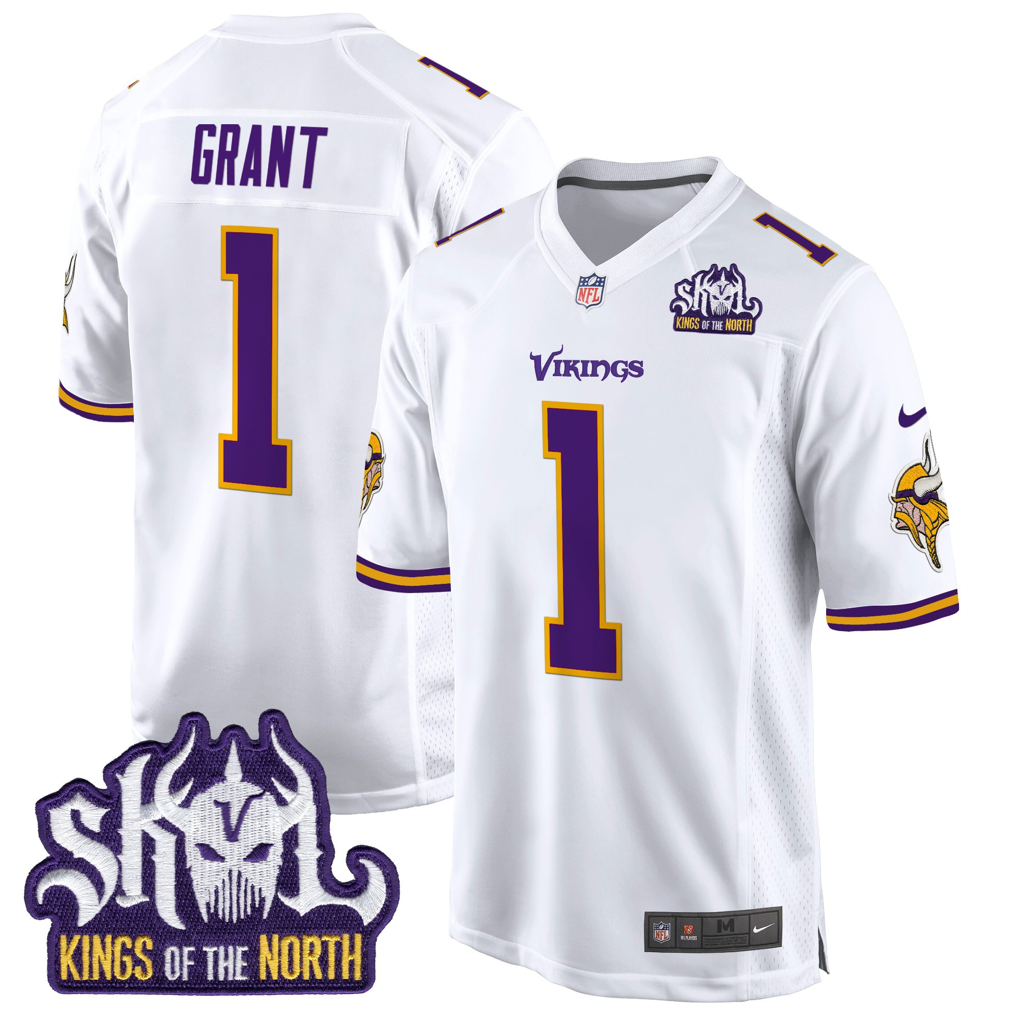 Men's Bud Grant Minnesota Vikings King Of The North Patch Throwback Game White Jersey - All Stitched