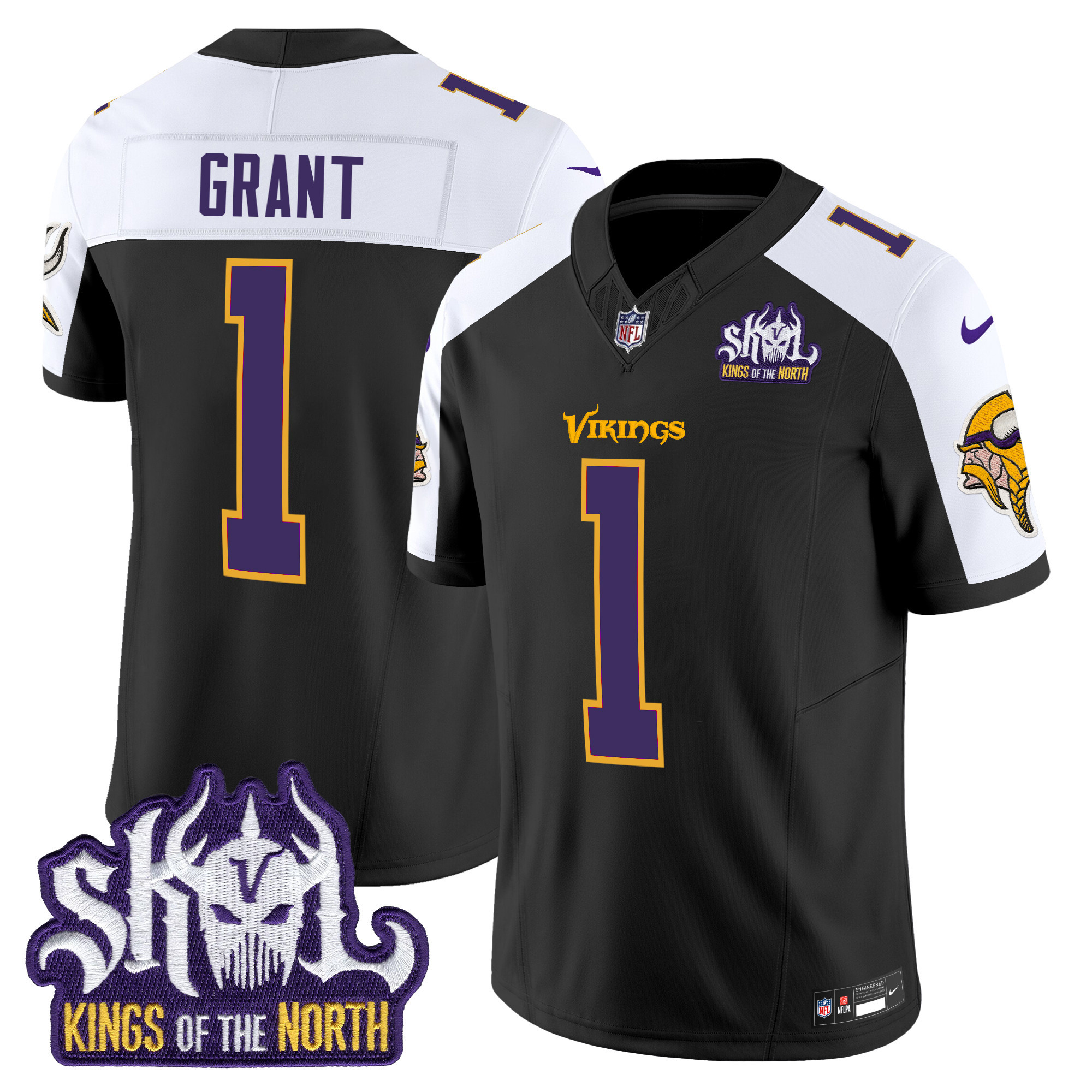 Men's Bud Grant Minnesota Vikings King Of The North Patch Throwback Vapor Limited Black Alternate Jersey - All Stitched