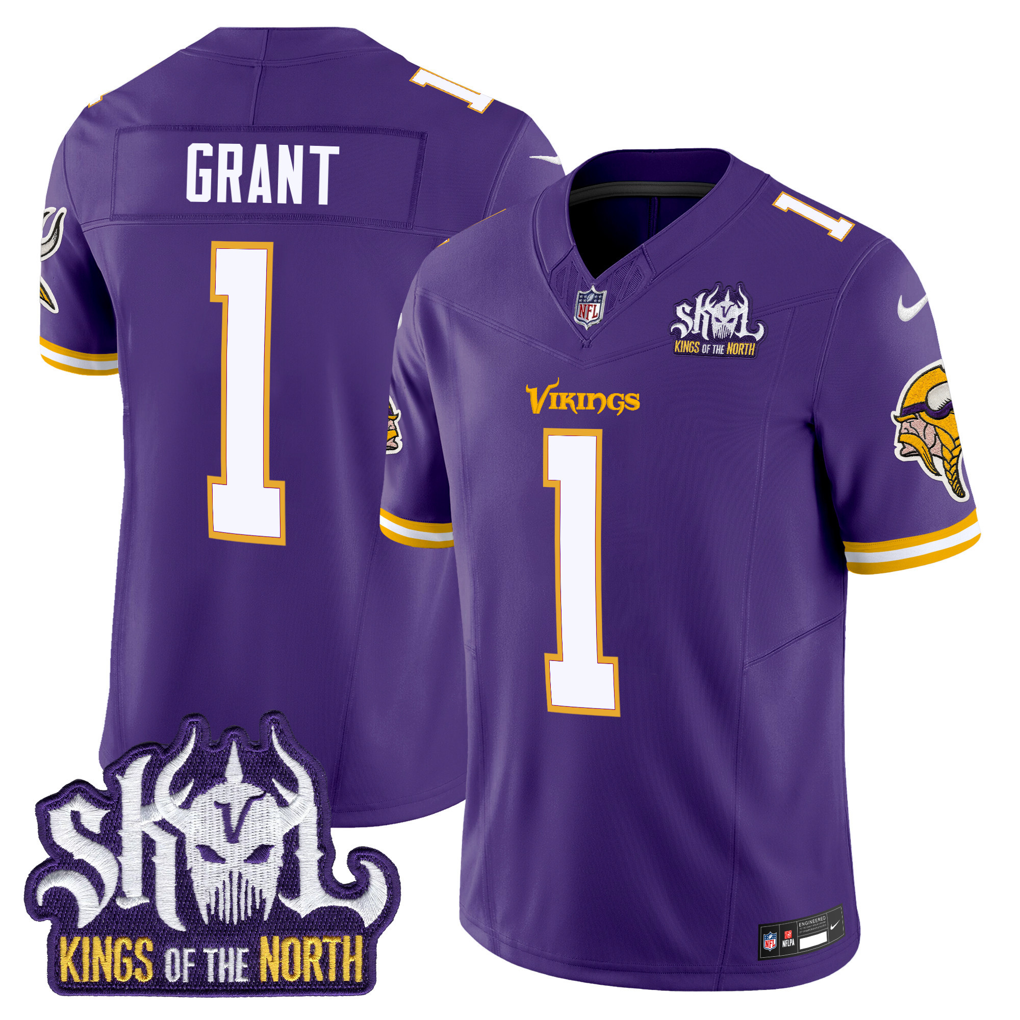 Men's Bud Grant Minnesota Vikings King Of The North Patch Throwback Vapor Limited Purple Jersey - All Stitched