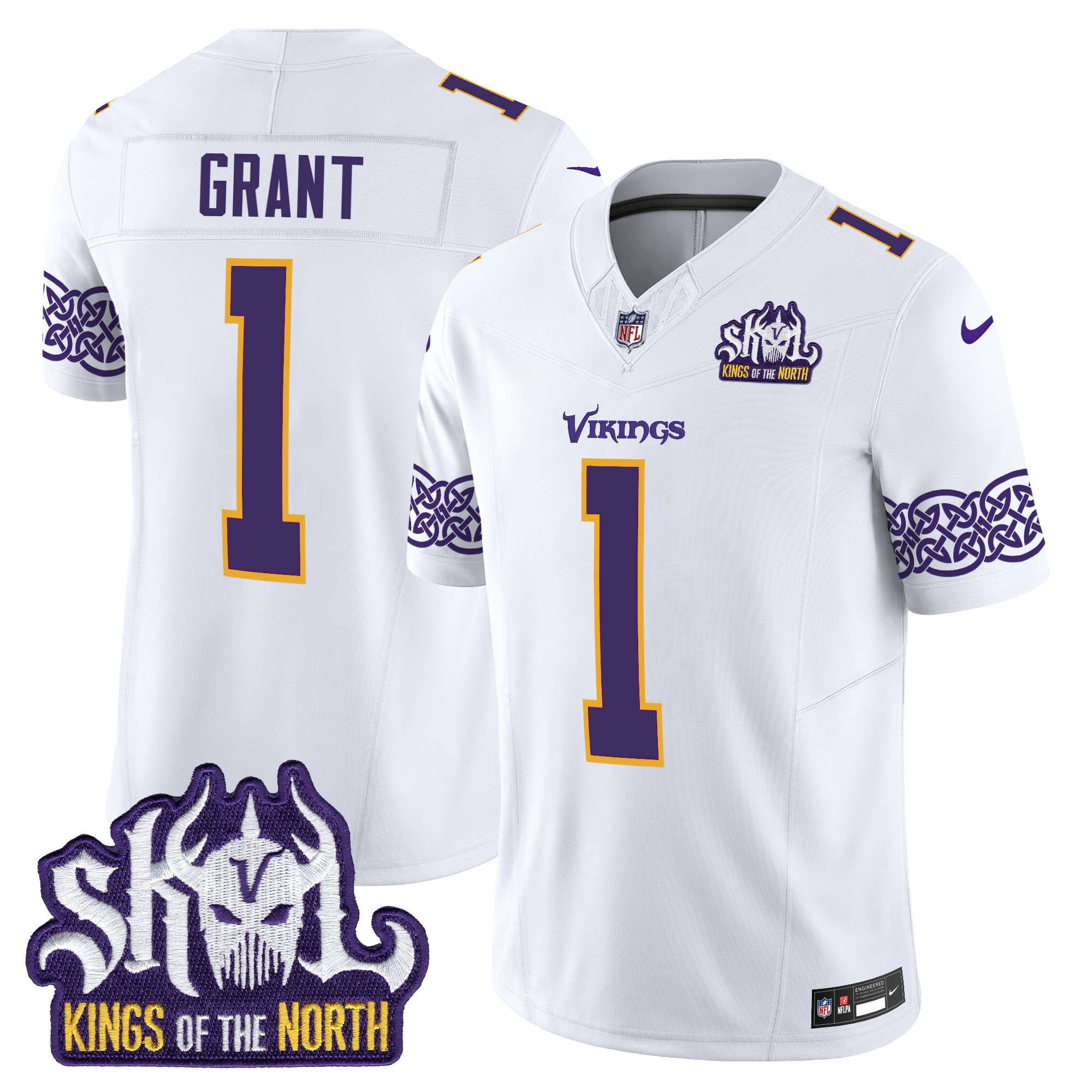 Men's Bud Grant Minnesota Vikings King Of The North Patch Throwback Vapor Limited White Jersey - All Stitched