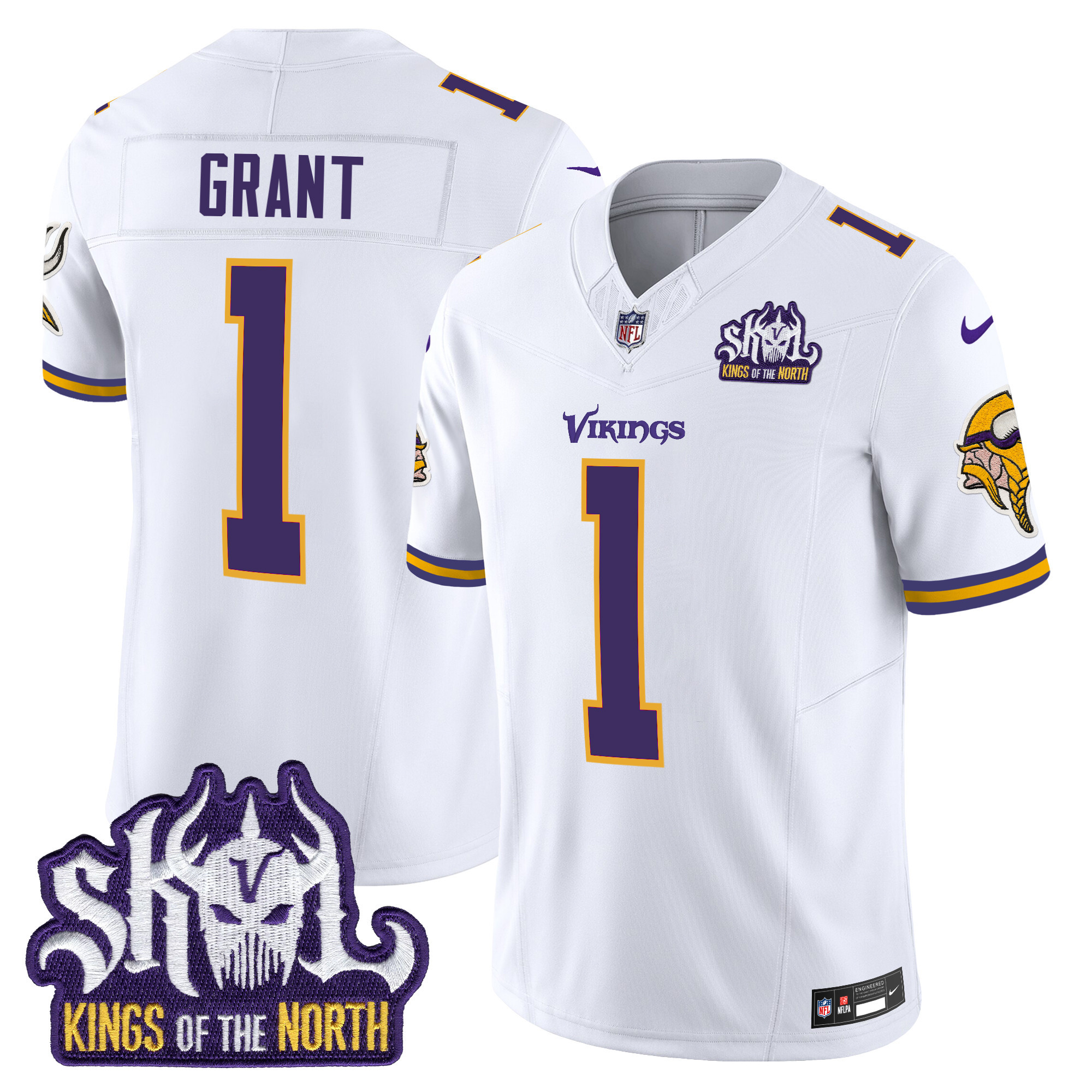 Men's Bud Grant Minnesota Vikings King Of The North Patch Throwback Vapor Limited White Jersey - All Stitched