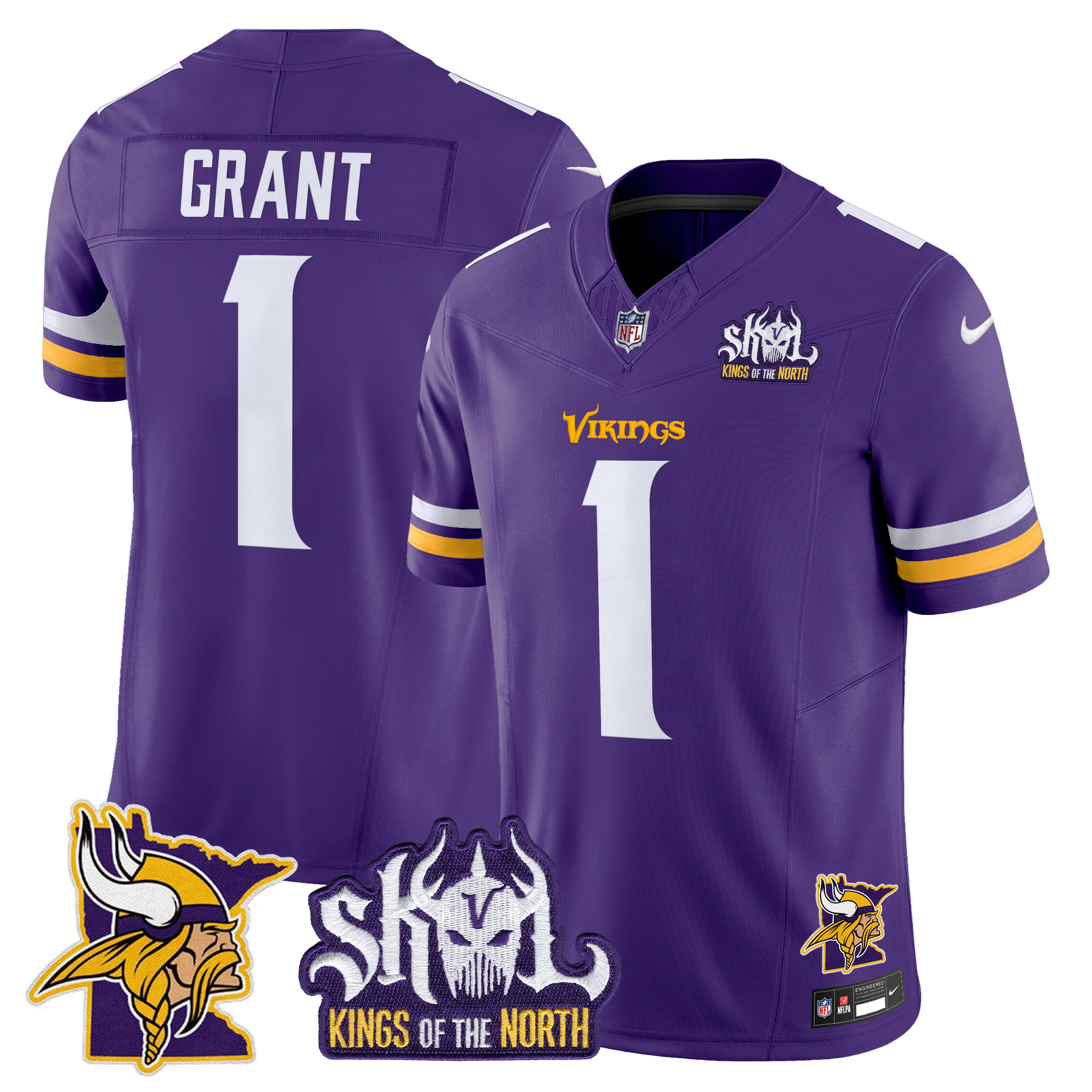 Men's Bud Grant Minnesota Vikings Kings Of The North Patch Vapor Limited Purple Jersey - All Stitched