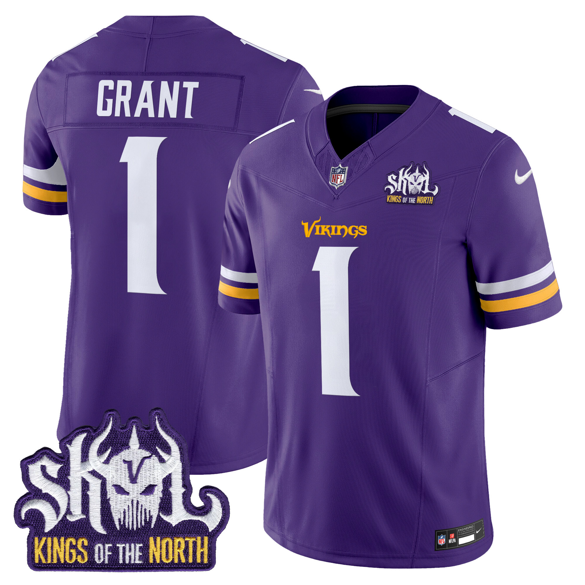 Men's Bud Grant Minnesota Vikings Kings Of The North Patch Vapor Limited Purple Jersey - All Stitched