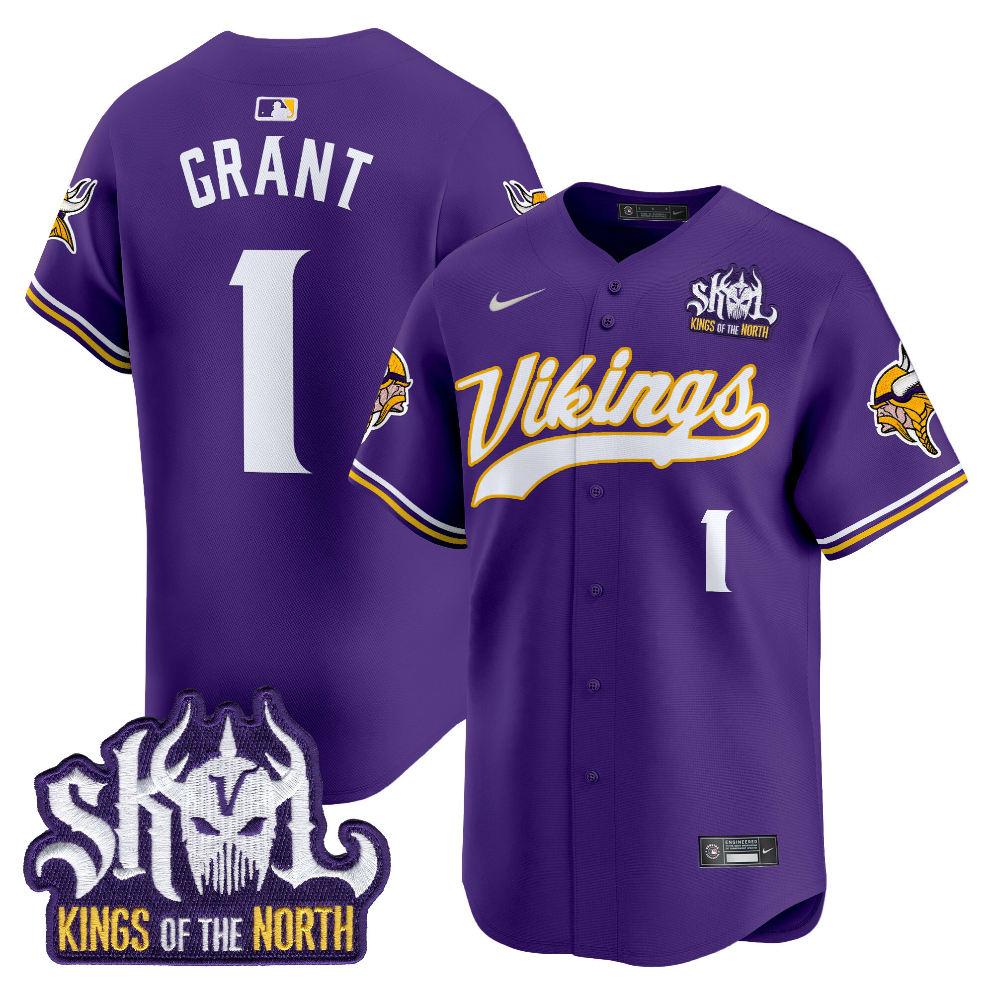 Men's Bud Grant Minnesota Vikings Kings Of The North Patch Vapor Premier Limited Purple Jersey - All Stitched