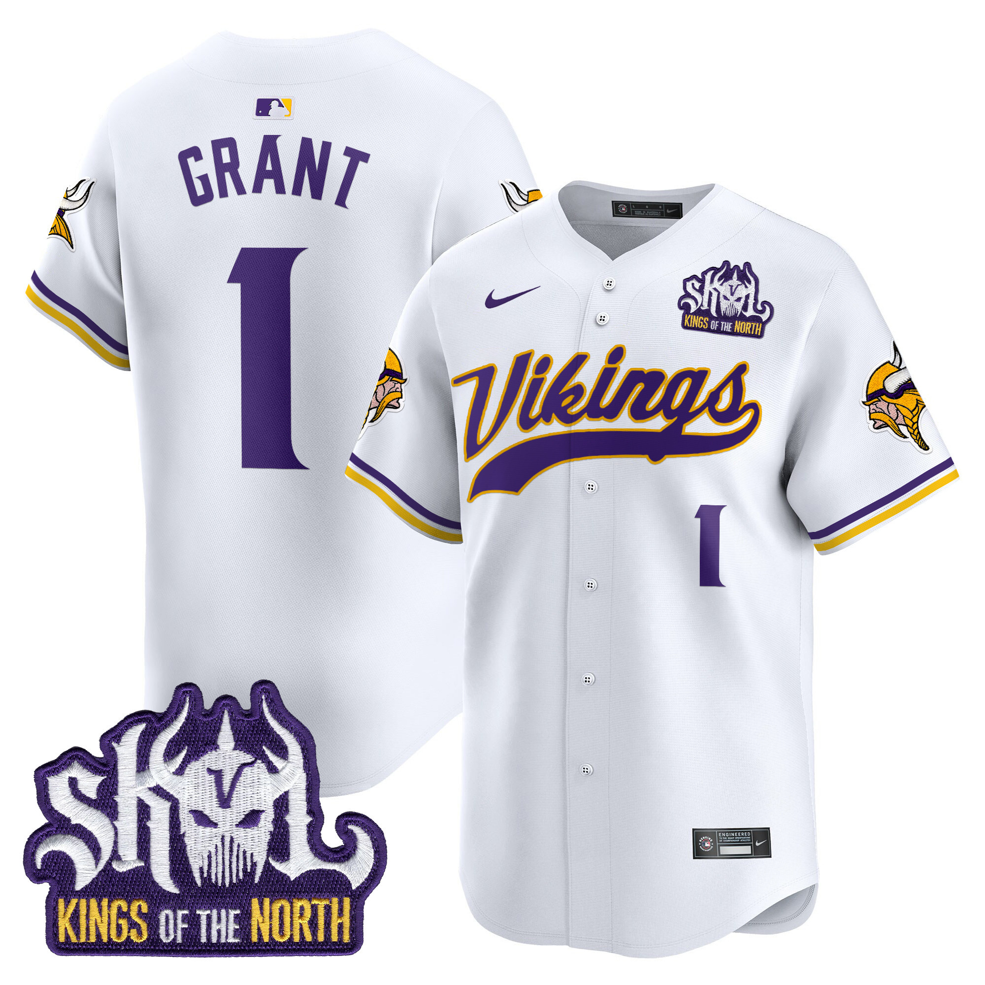 Men's Bud Grant Minnesota Vikings Kings Of The North Patch Vapor Premier Limited White Jersey - All Stitched
