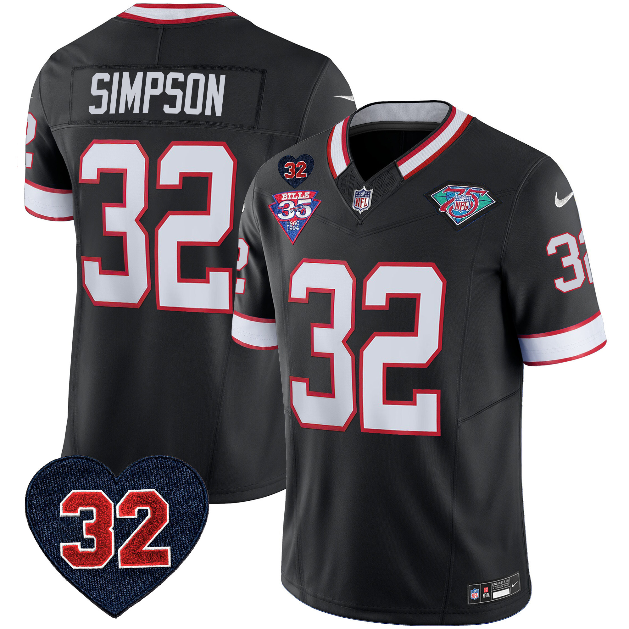 Men's Buffalo Bills 1994 Throwback O.J. Simpson Patch Vapor Limited Black Jersey - All Stitched 