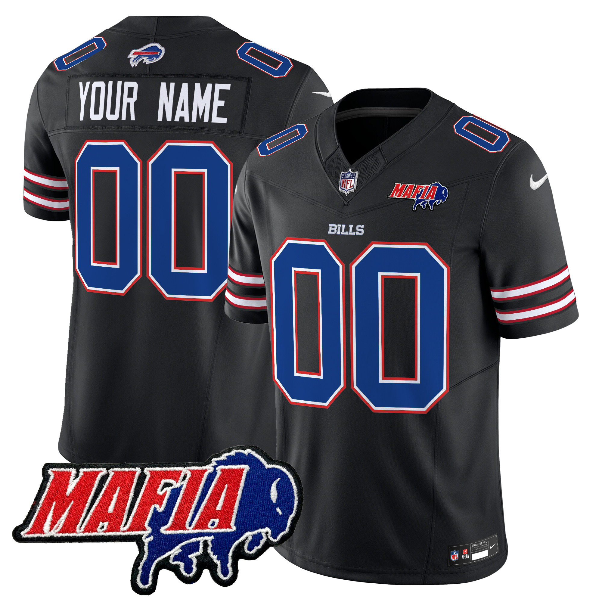 Men's Buffalo Bills 2024 Buffalo Bills Mafia Patch Vapor Limited Custom Black Jersey - All Stitched