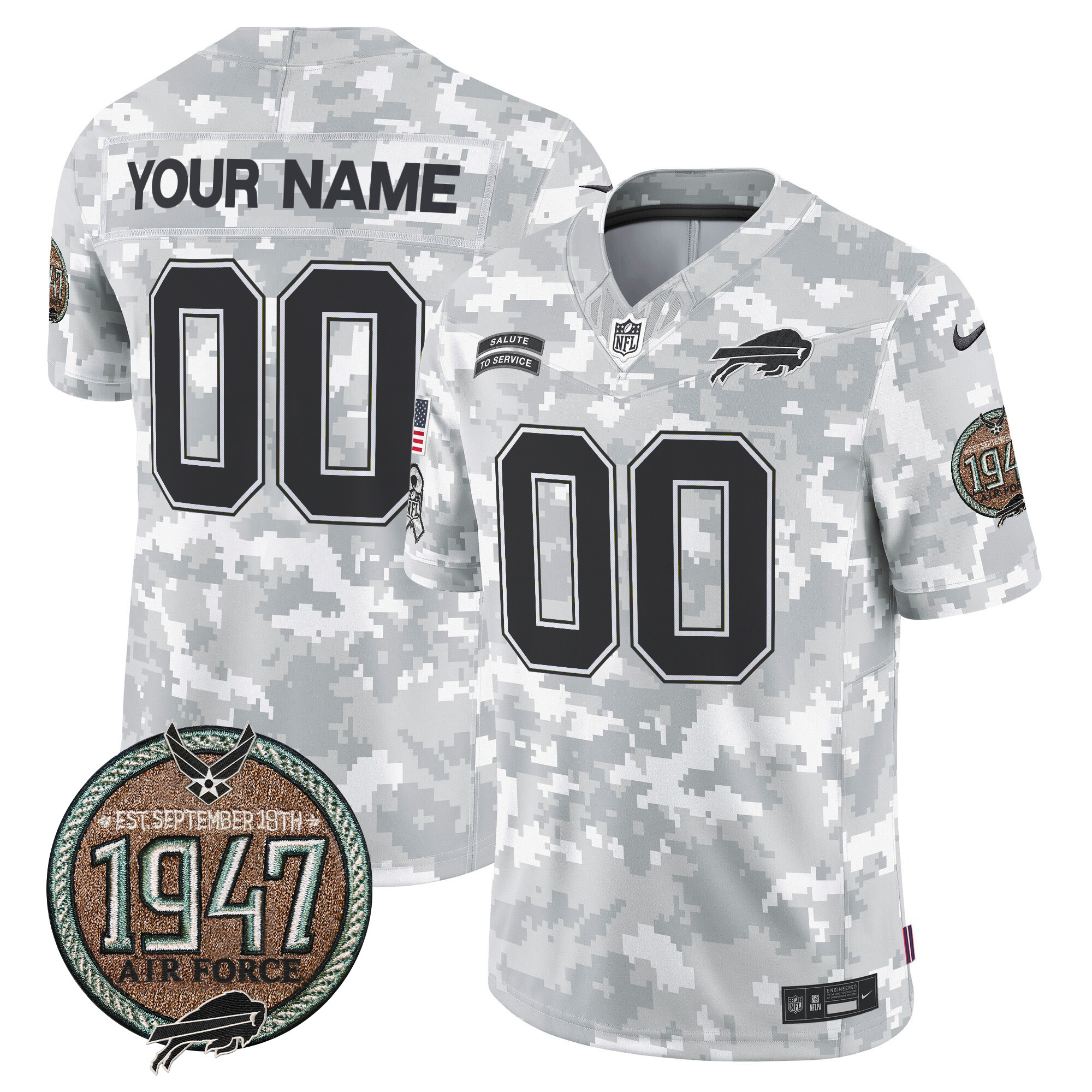 Men's Buffalo Bills 2024 Salute to Service Establishment Year Patch Vapor Limited Custom Air Force Jersey - All Stitched