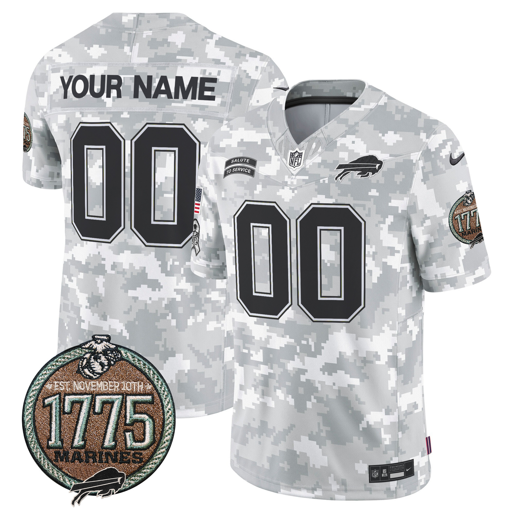 Men's Buffalo Bills 2024 Salute to Service Establishment Year Patch Vapor Limited Custom Marines Jersey - All Stitched