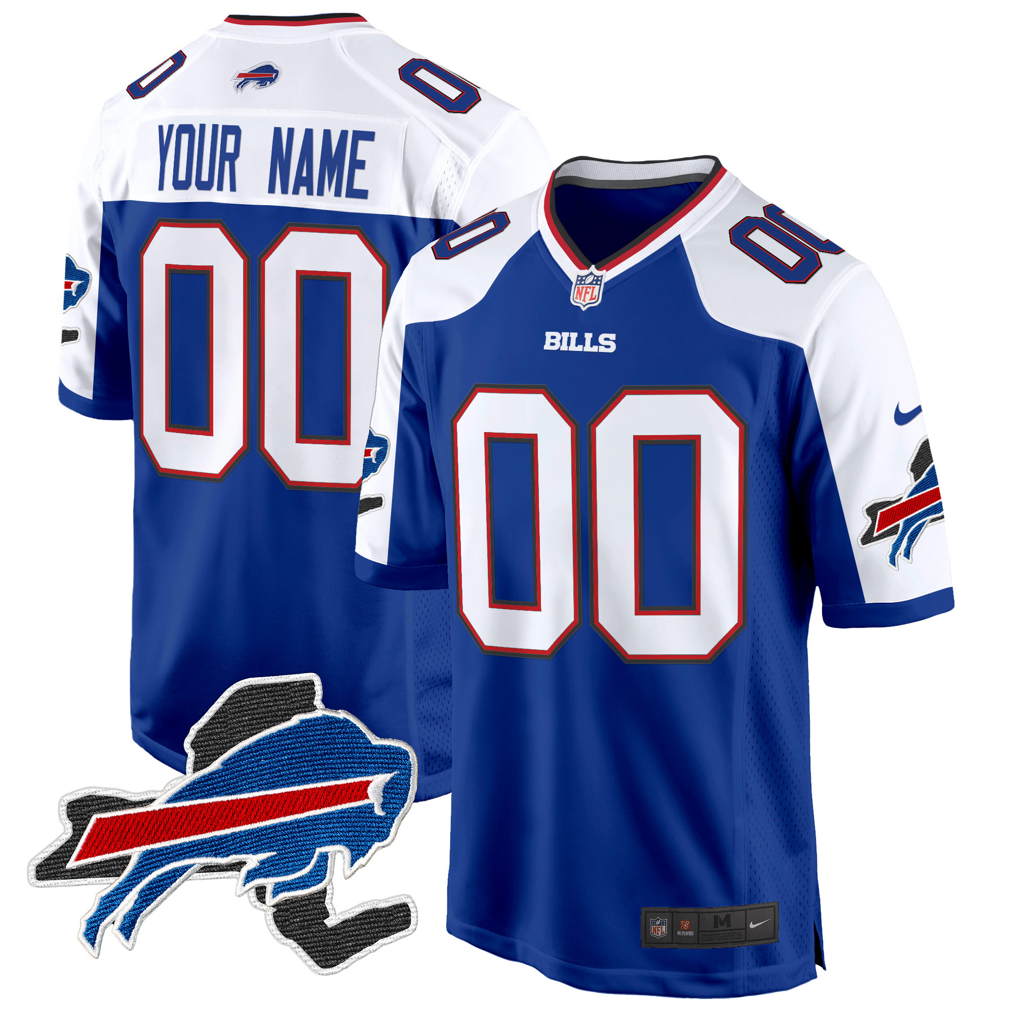 Men's Buffalo Bills New York Patch Game Custom Royal Alternate Jersey - All Stitched