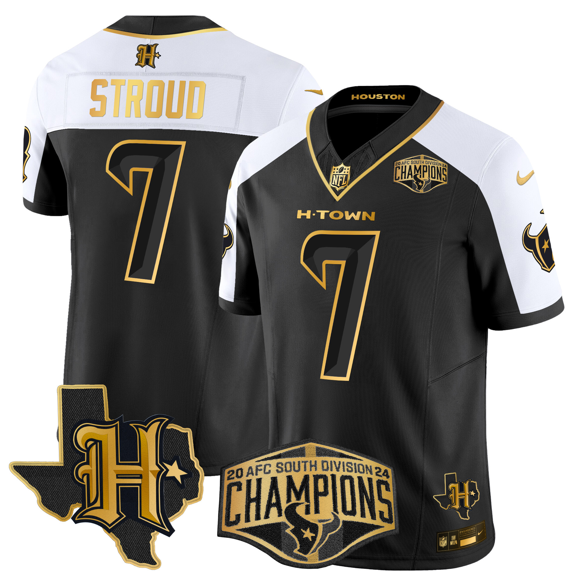 Men's C.J. Stroud Houston Texans 2024 AFC South Division Champions Patch Gold Vapor Limited Alternate Jersey - All Stitched