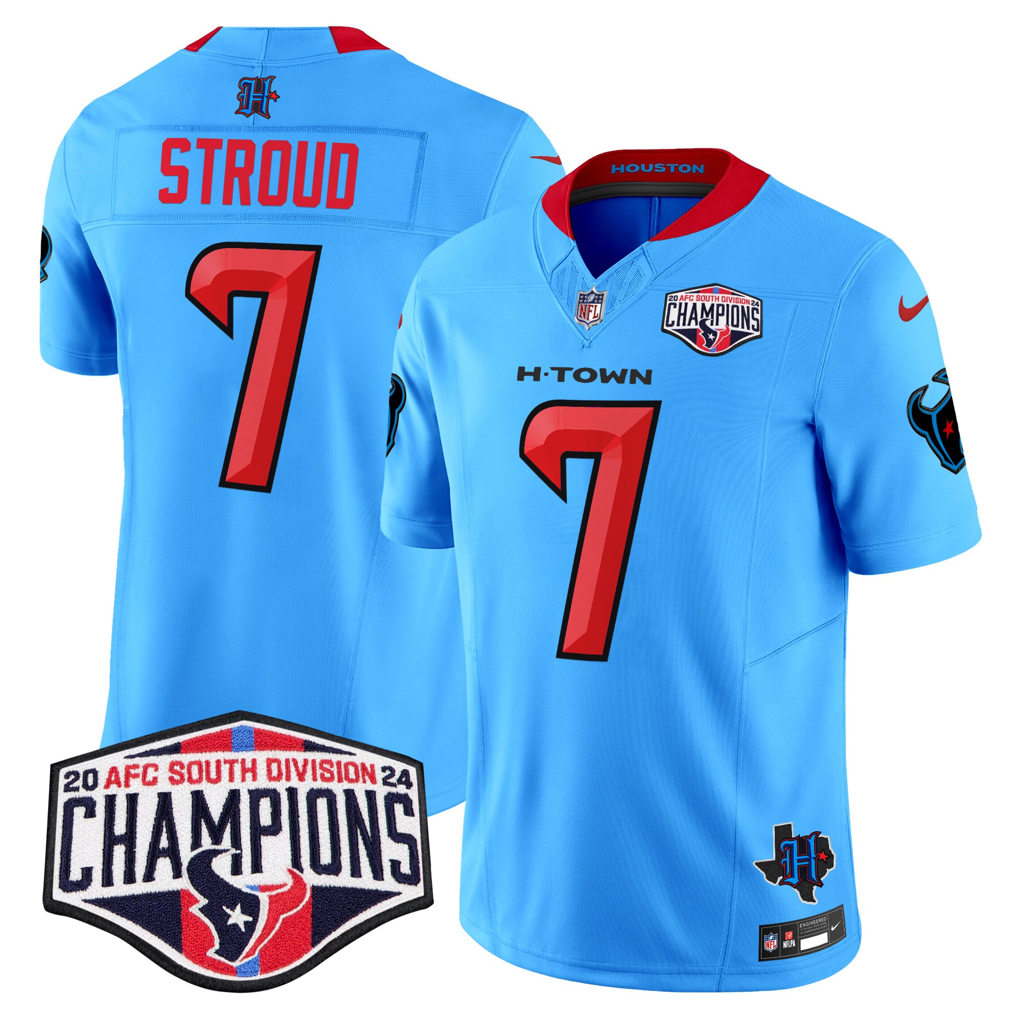 Men's C.J. Stroud Houston Texans 2024 AFC South Division Champions Patch Vapor Limited Blue. Jersey - All Stitched