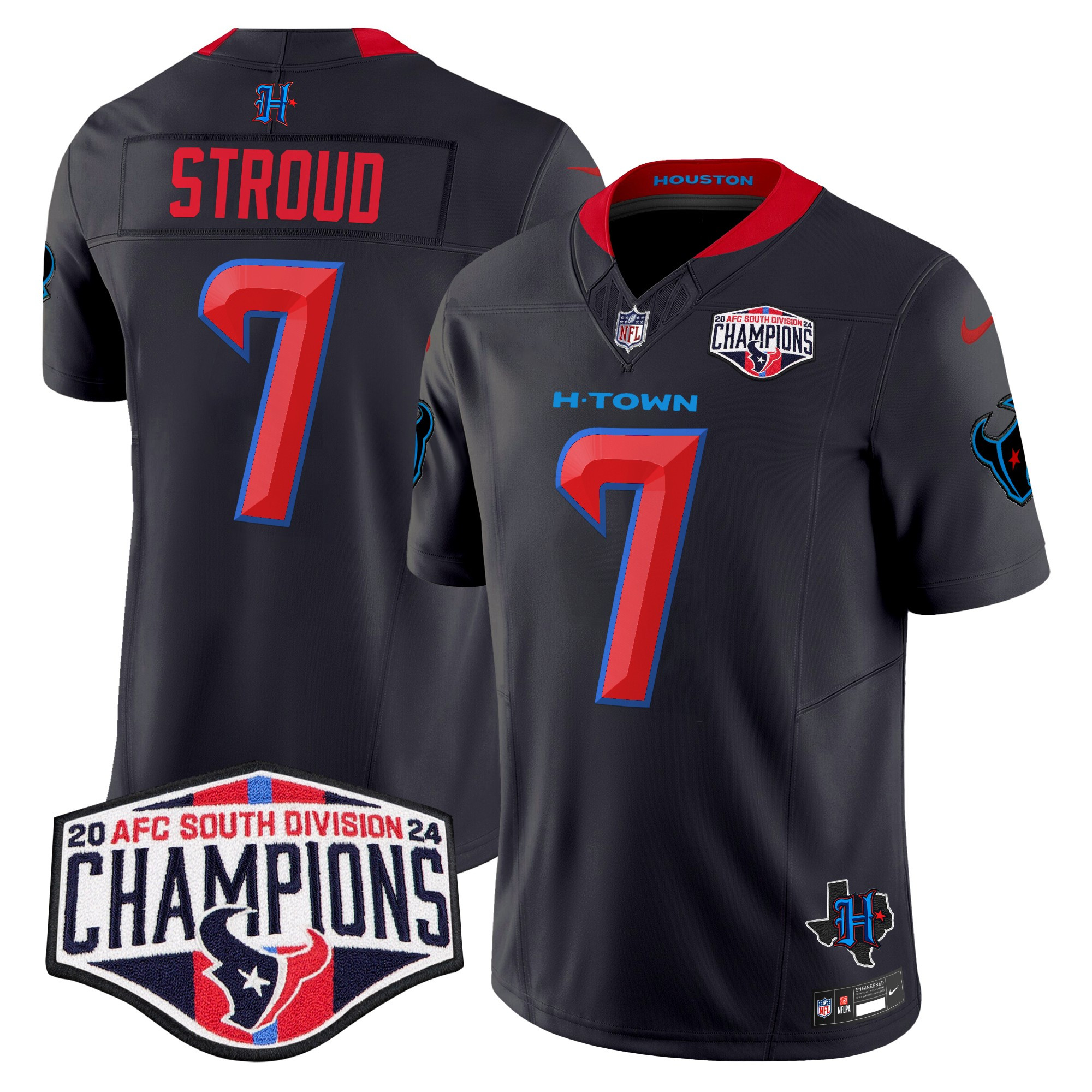 Men's C.J. Stroud Houston Texans 2024 AFC South Division Champions Patch Vapor Limited Navy Limited Jersey - All Stitched