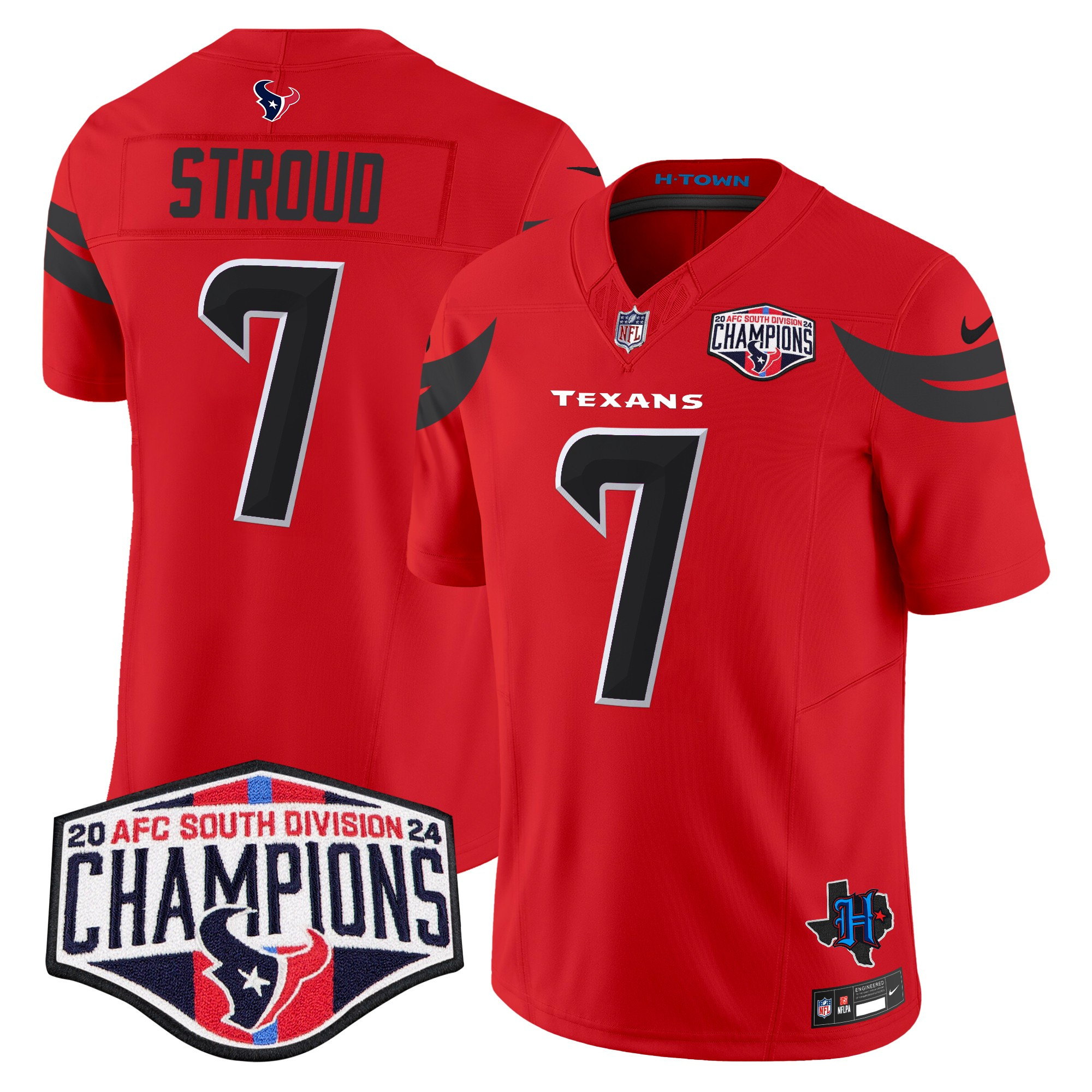 Men's C.J. Stroud Houston Texans 2024 AFC South Division Champions Patch Vapor Limited Red Jersey - All Stitched