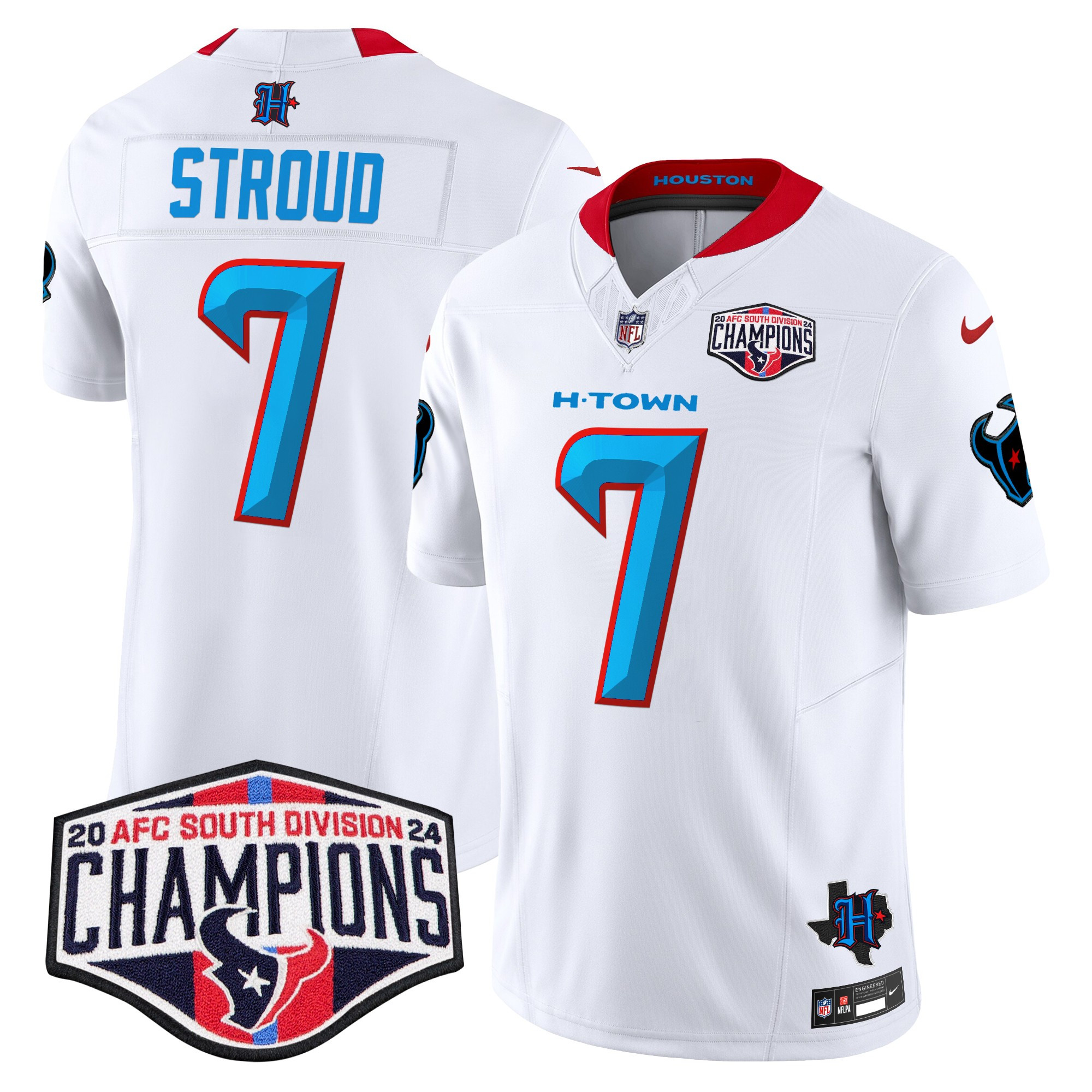 Men's C.J. Stroud Houston Texans 2024 AFC South Division Champions Patch Vapor Limited White Jersey - All Stitched
