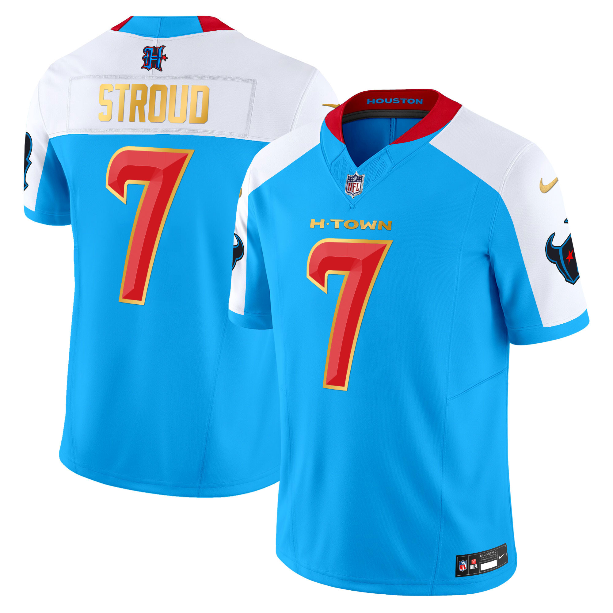 Men's C.J. Stroud Houston Texans 2024 Gold Trim Vapor Limited Blue Alternate Jersey - All Stitched