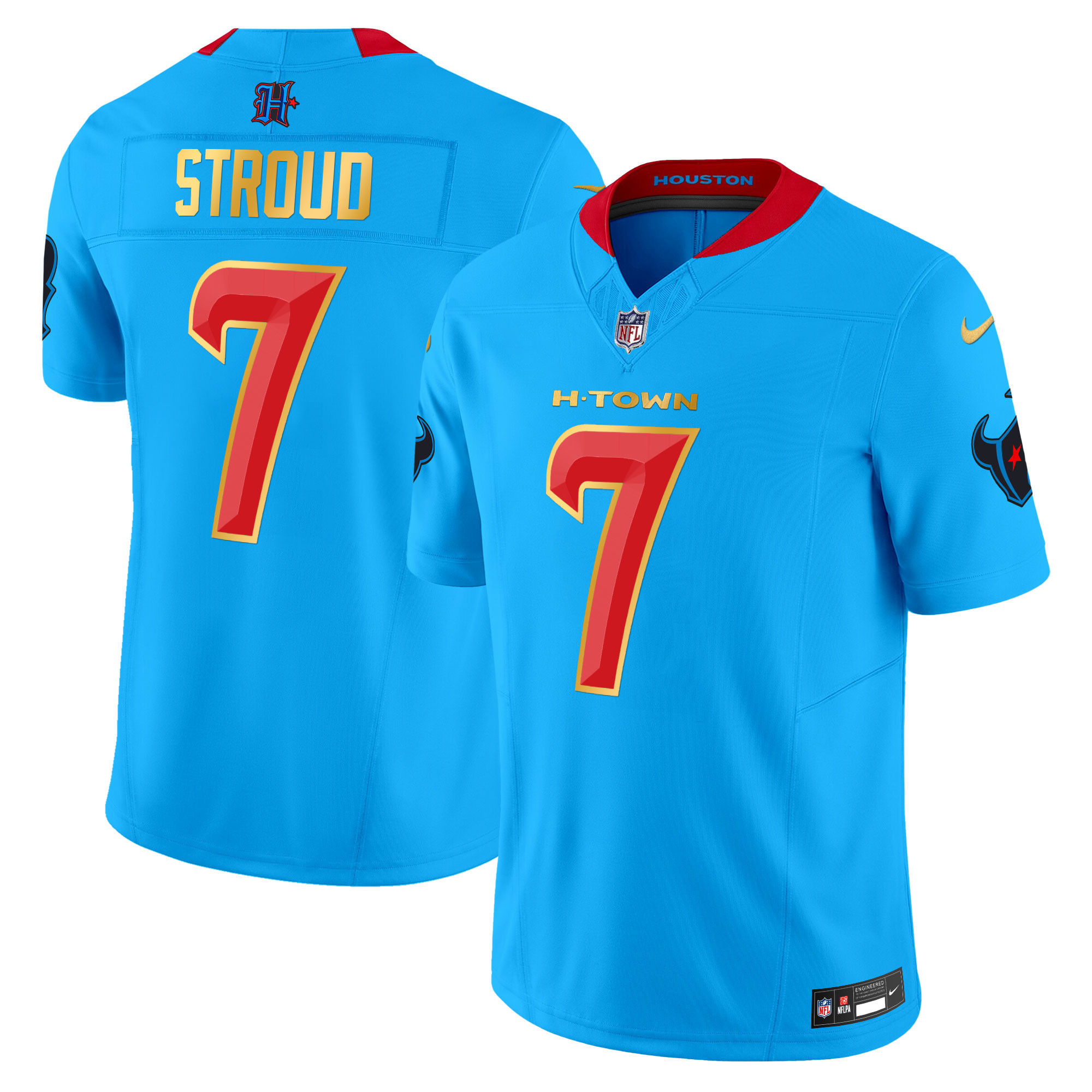 Men's C.J. Stroud Houston Texans 2024 Gold Trim Vapor Limited Blue Jersey - All Stitched