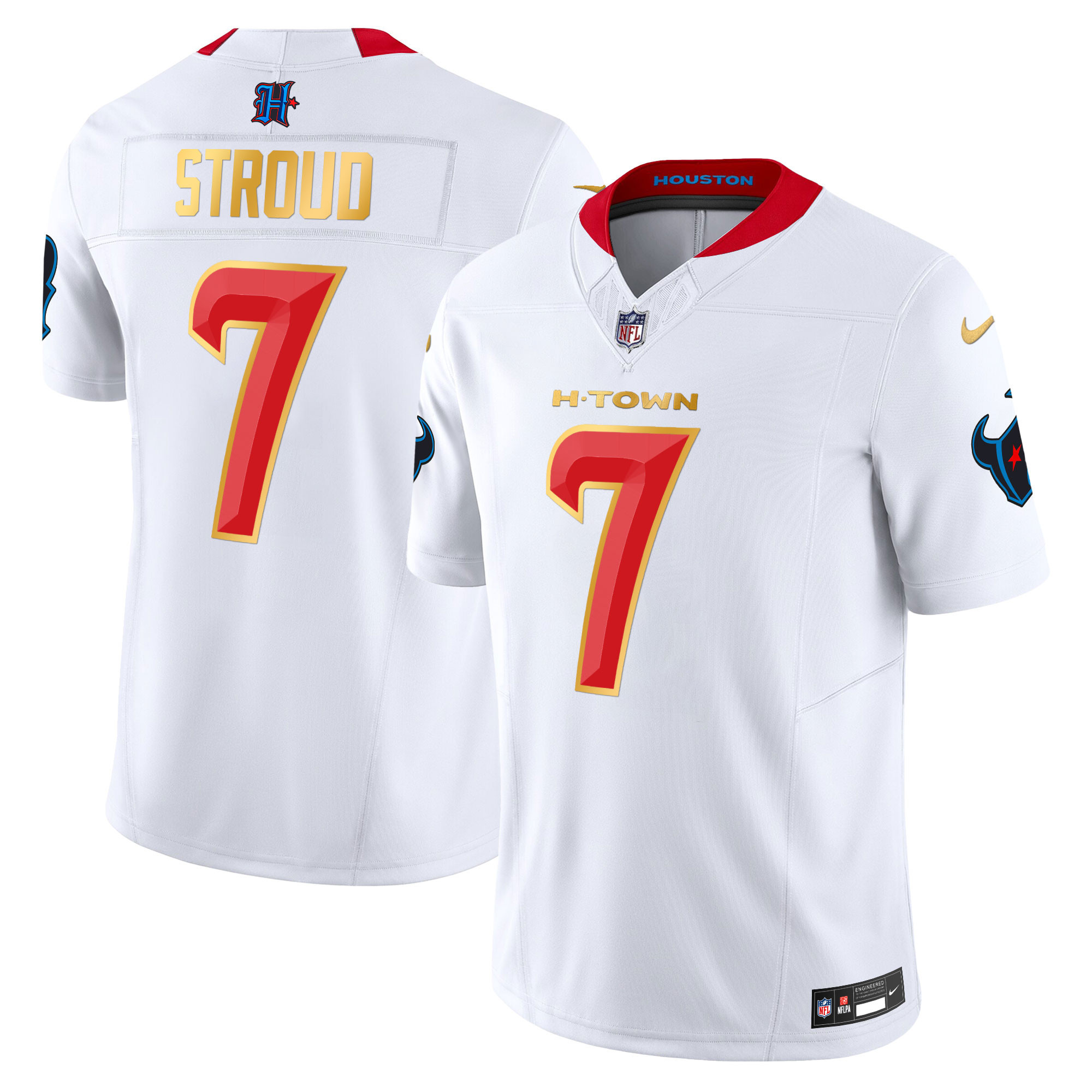 Men's C.J. Stroud Houston Texans 2024 Gold Trim Vapor Limited White Jersey - All Stitched