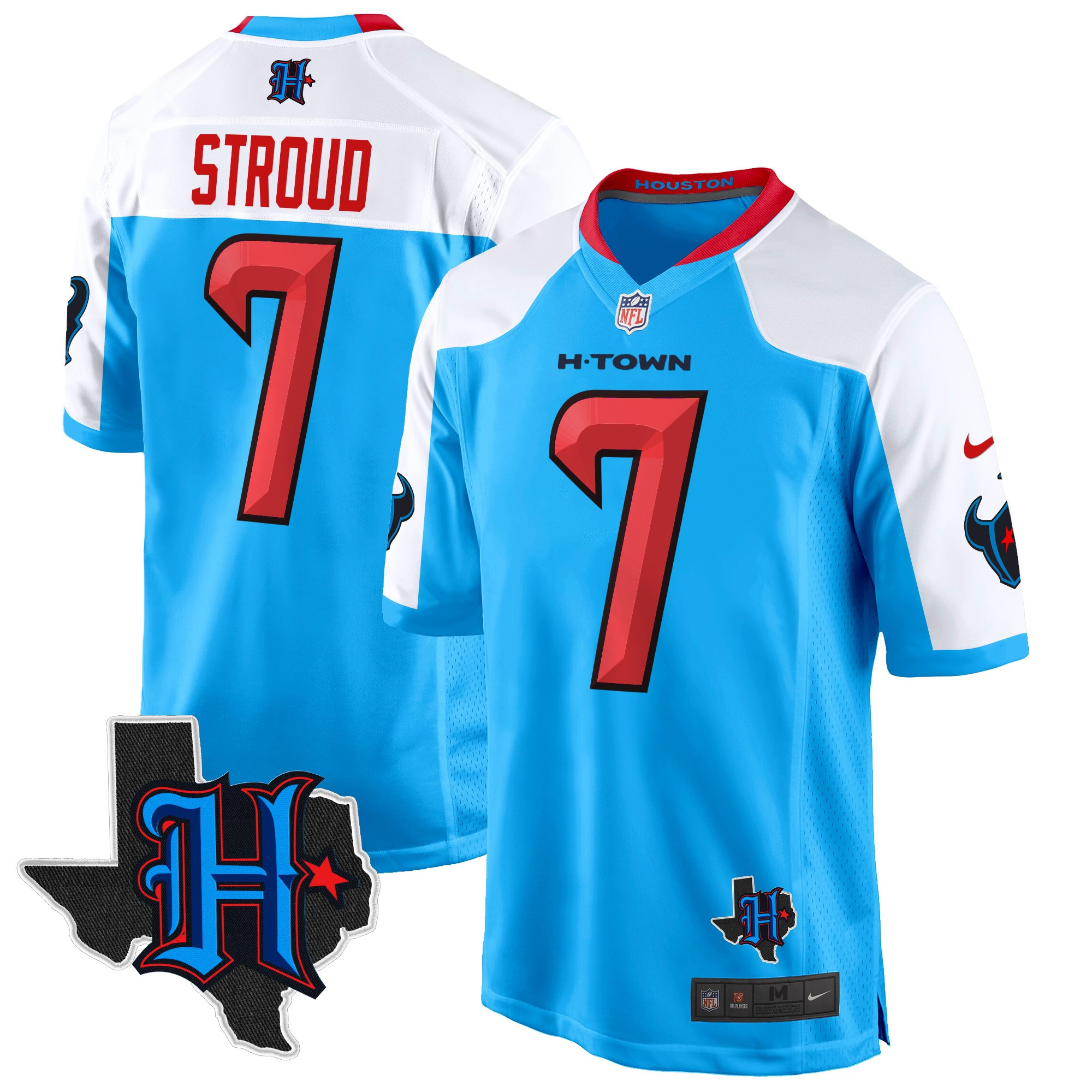Men's C.J. Stroud Houston Texans 2024 Texas Patch Game Blue Alternate Jersey - All Stitched