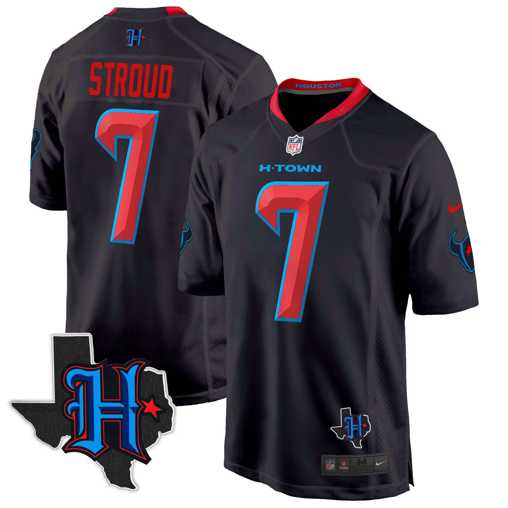 Men's C.J. Stroud Houston Texans 2024 Texas Patch Game Navy Limited Jersey - All Stitched