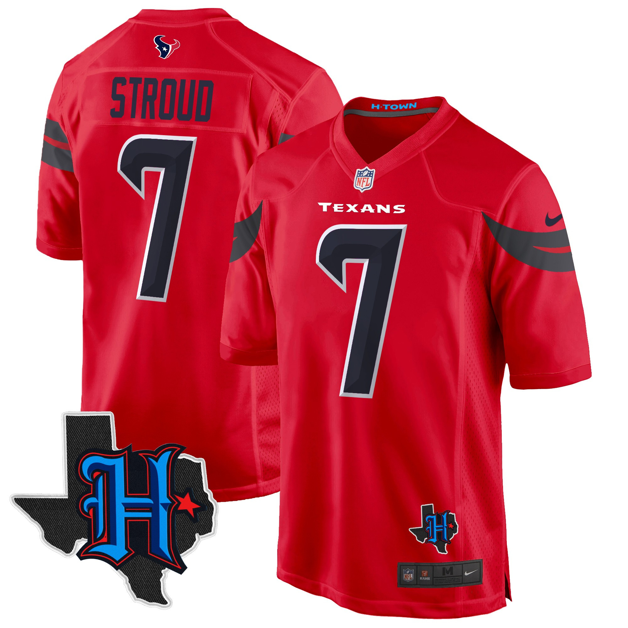 Men's C.J. Stroud Houston Texans 2024 Texas Patch Game Red Jersey - All Stitched